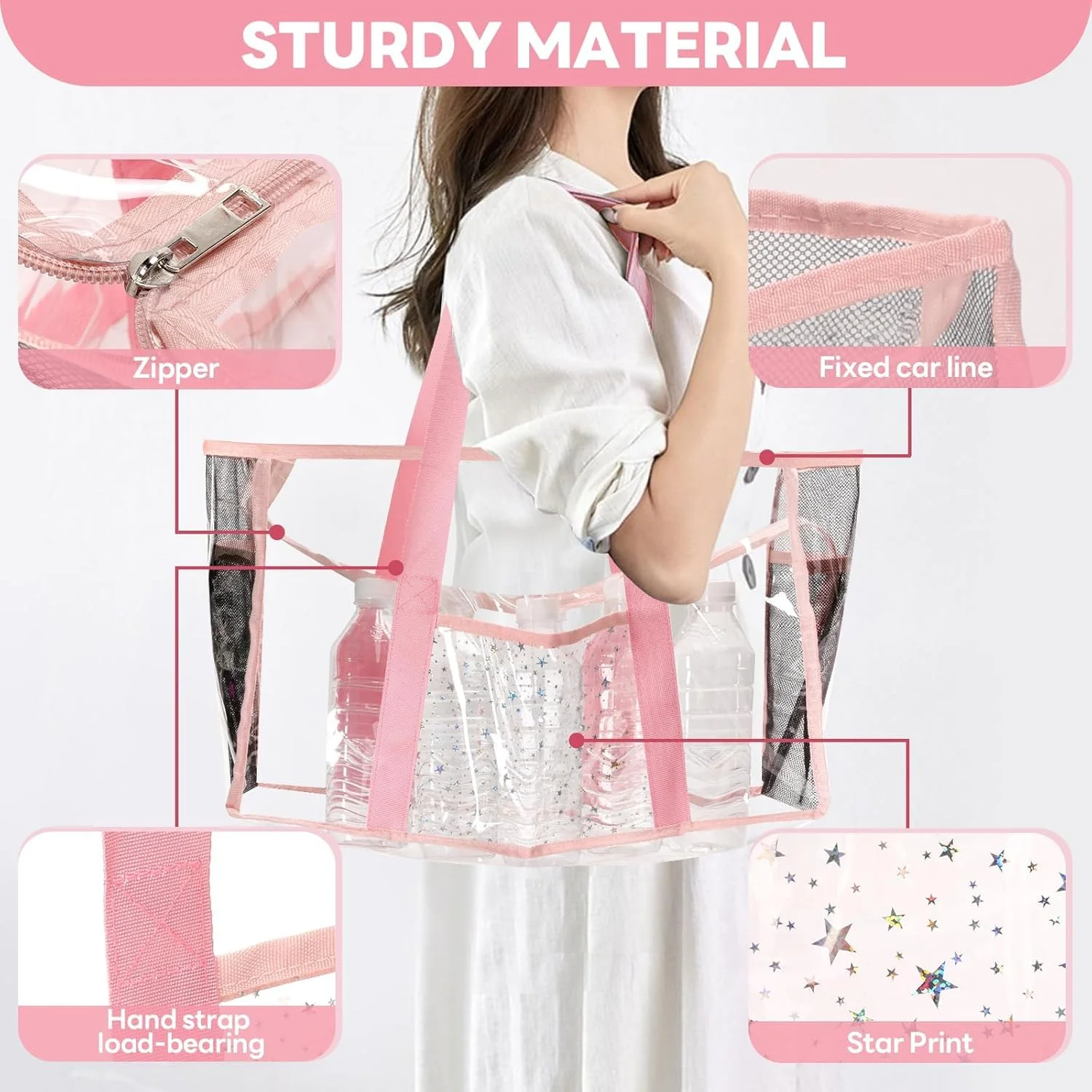 کیف بزرگ ساحلی شفاف زنانه، کیف دستی مسافرتی TPU شفاف، تایید شده امنیتی استادیوم با بست زیپی، ضد شن، طراحی چند محفظه ای، PVC بادوام برای کار، ساحل، مسافرت و استخر کیف بزرگ ساحلی شفاف زنانه، کیف دستی مسافرتی TPU شفاف، تایید شده امنیتی استادیوم با بست زیپی، ضد شن، طراحی چند محفظه ای، PVC بادوام برای کار، ساحل، مسافرت و استخر