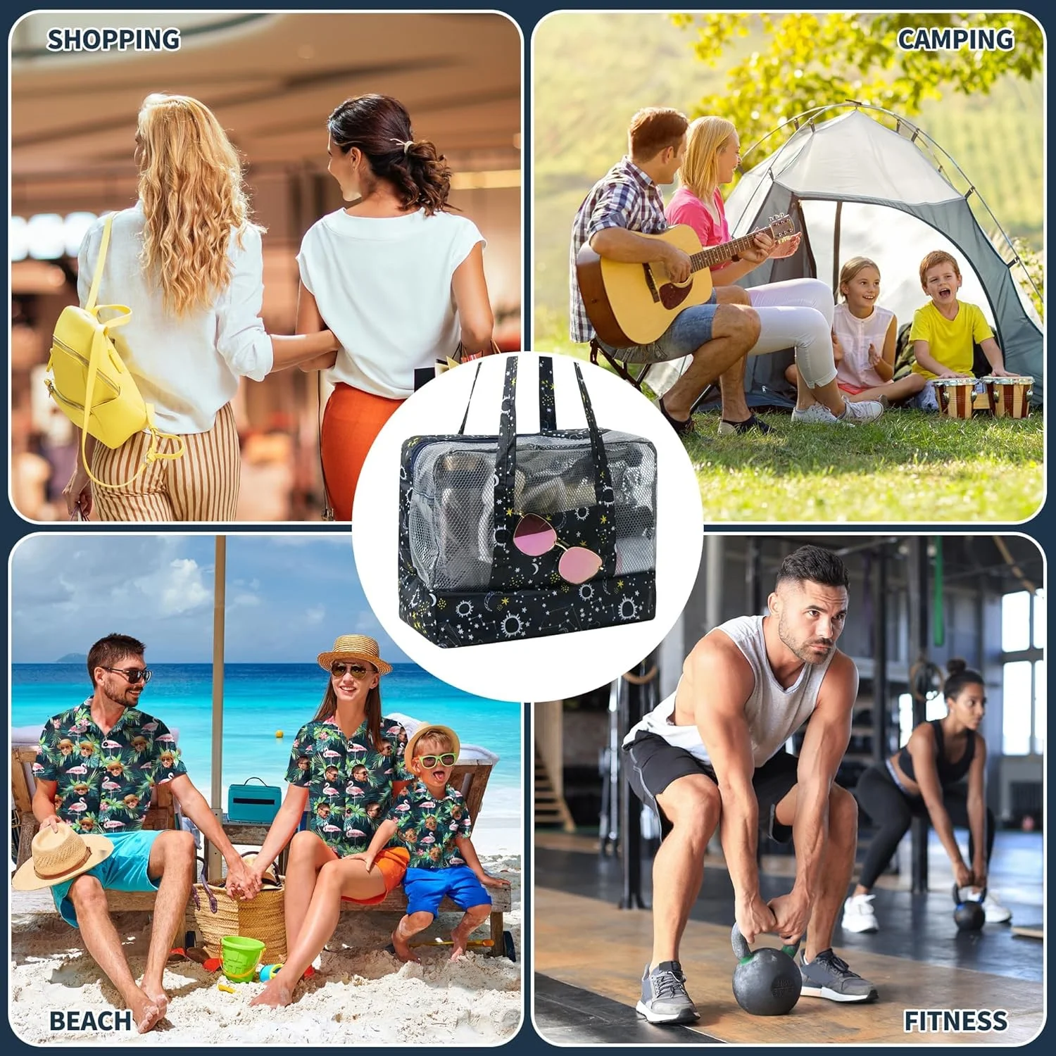 کیف ساحلی شفاف PVC مناسب تعطیلات و مسافرت های دریایی برای بانوان، کیف توری استخری و مسافرتی ضد آب و ضد شن با زیپ، کیف شفاف استادیومی کفش با محفظه های جداگانه کیف ساحلی شفاف PVC مناسب تعطیلات و مسافرت های دریایی برای بانوان، کیف توری استخری و مسافرتی ضد آب و ضد شن با زیپ، کیف شفاف استادیومی کفش با محفظه های جداگانه