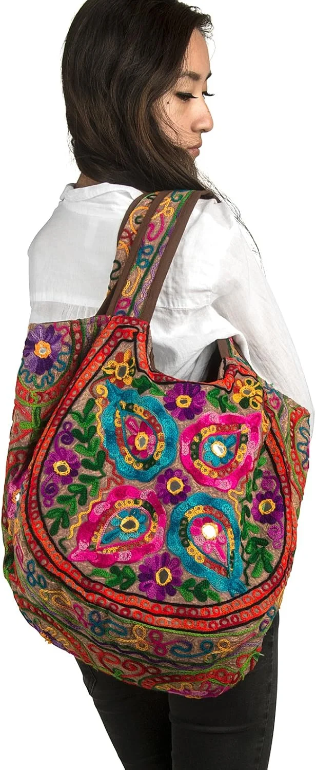 کیف دوشی زنانه طرح گلدار قهوه ای TribeAzure، کیف دستی مد روز، کیف دستی روزمره بهاره و تابستانه با دسته