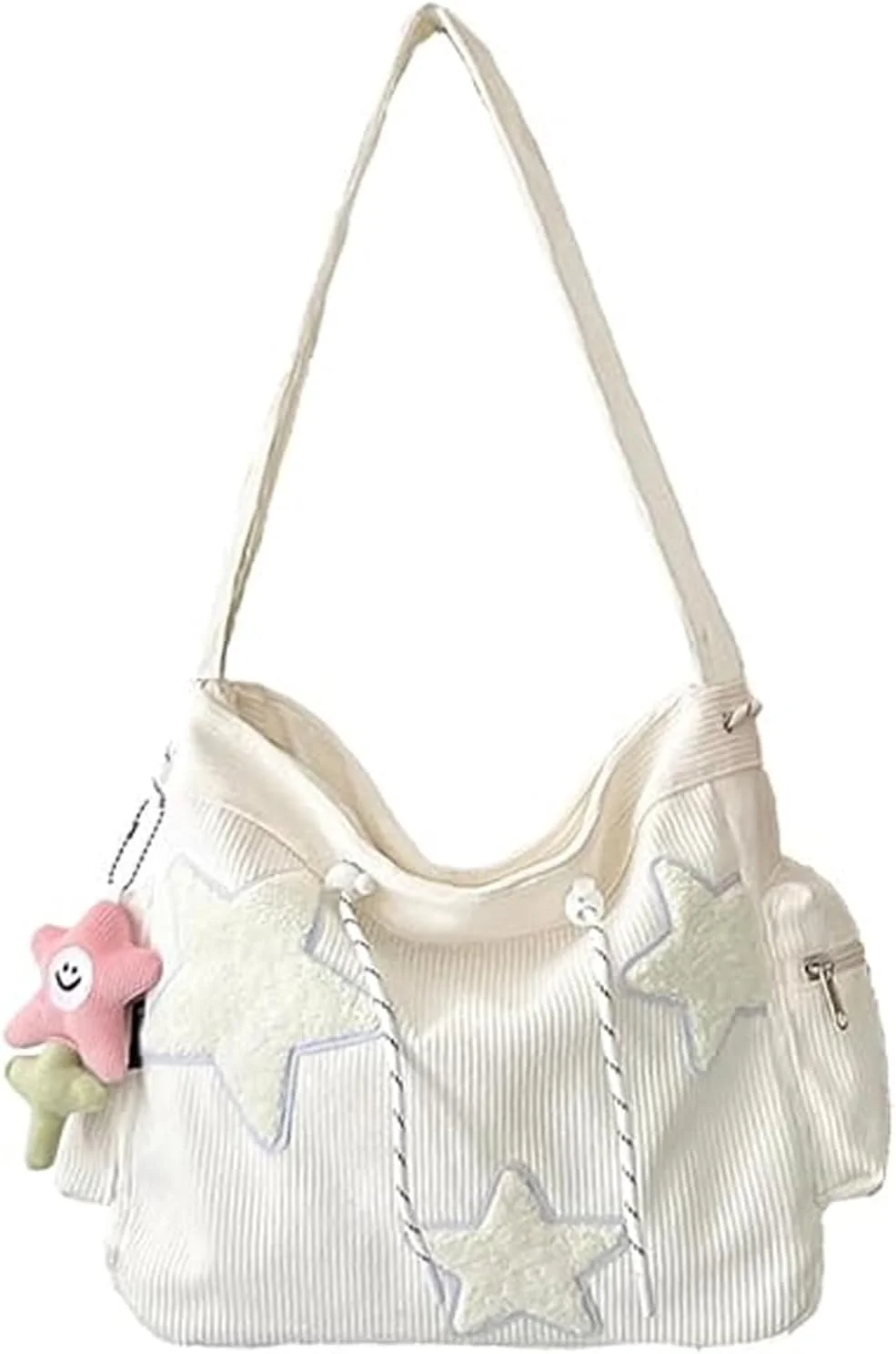 کیف دوشی مخمل کبریتی طرح ستاره Tazweeq، کیف دوشی روزمره سفید، کیف بزرگ دوشی زیبا برای کار در اداره، مسافرت و خرید