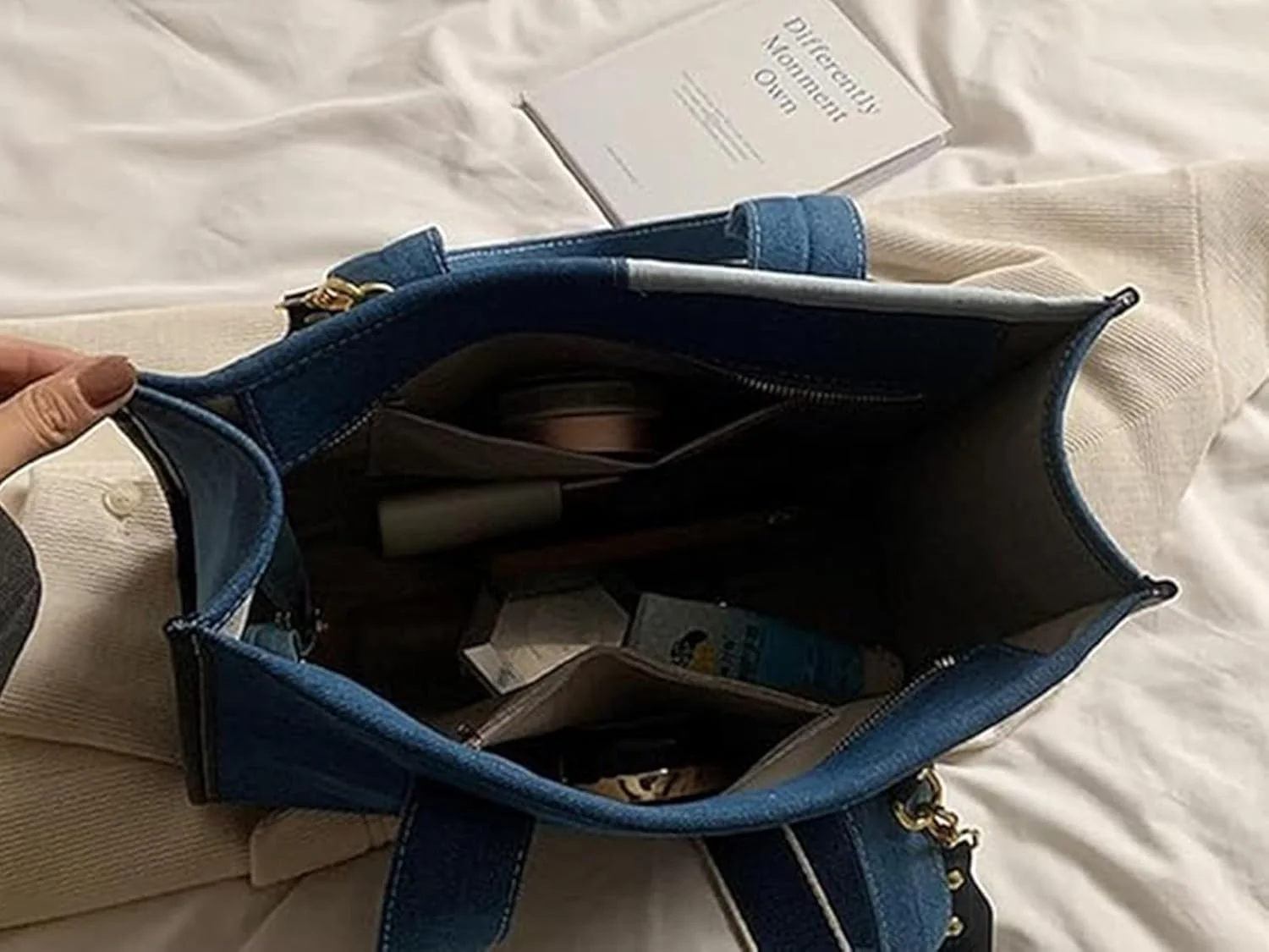 کیف دستی بوم تزویق زنانه، کیف دوشی بزرگ جین با بند شانه قابل تنظیم، کیف های یک طرفه قدیمی برای کار، مسافرت، دانشگاه و استفاده روزمره (آبی)