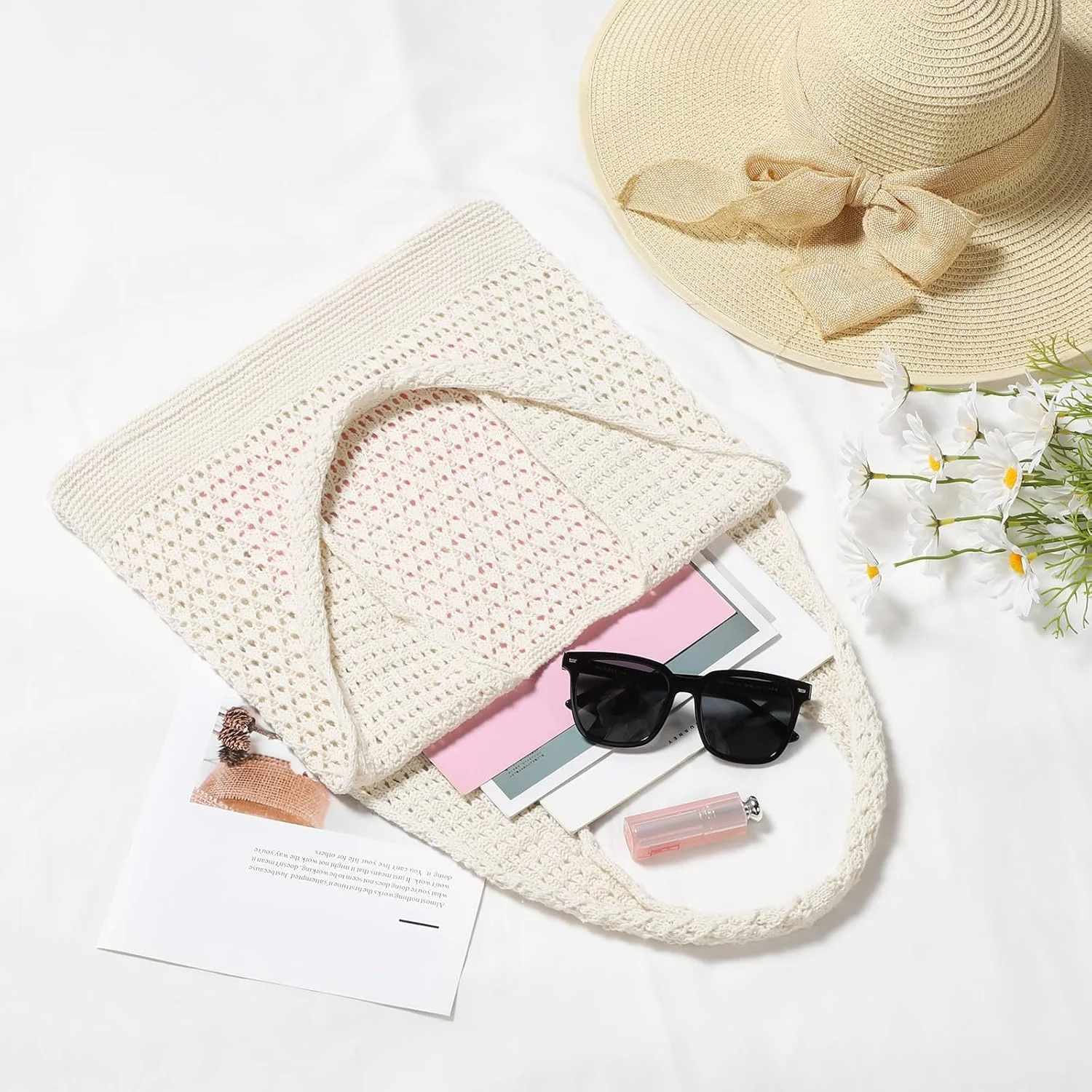 کیف دوشی بافتنی بوهو شیک - کیف توری ساحلی سبک وزن برای زنان با طراحی تاشو جادار - ایده آل برای خرید، مسافرت و گردش های غیررسمی کیف دوشی بافتنی بوهو شیک - کیف توری ساحلی سبک وزن برای زنان با طراحی تاشو جادار - ایده آل برای خرید، مسافرت و گردش های غیررسمی