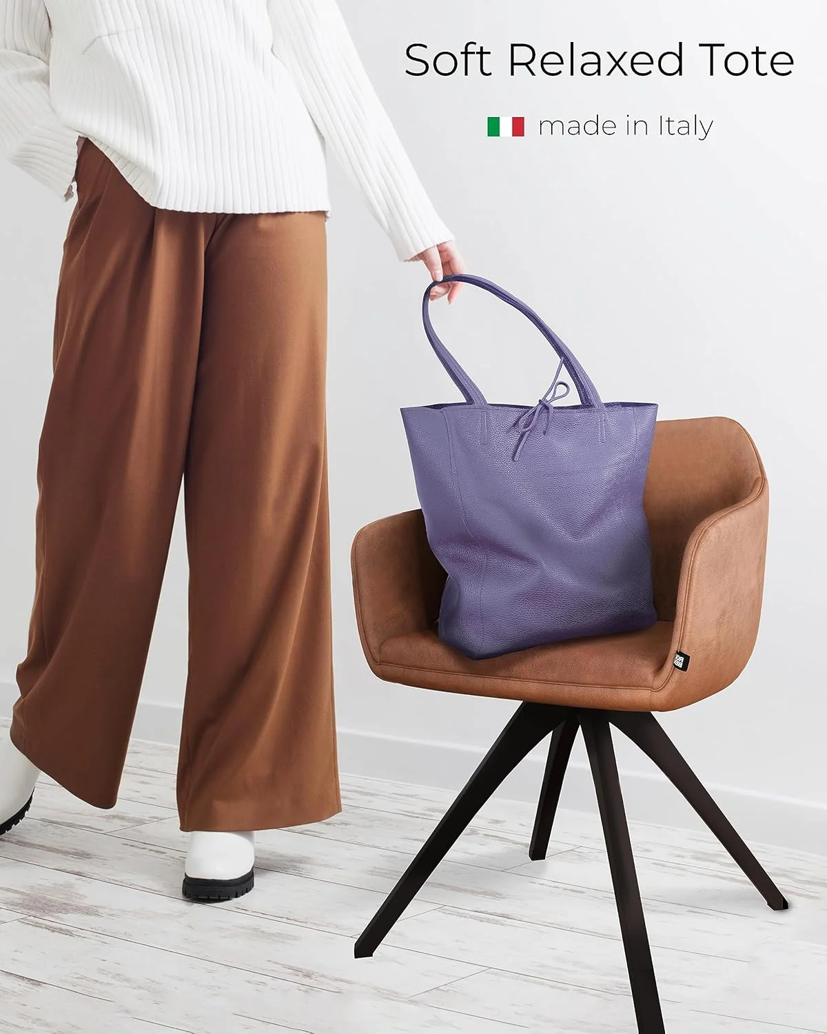 کیف دستی چرمی زنانه ایتالیایی با زیپ - کیف بزرگ برای خرید، کار و مسافرت