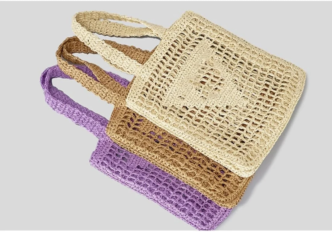 کیف حصیری، کیف دستی قلاب بافی، کیف ساحلی حصیری، کیف توری زنانه، کیف ساحلی، کیف دستی قلاب بافی