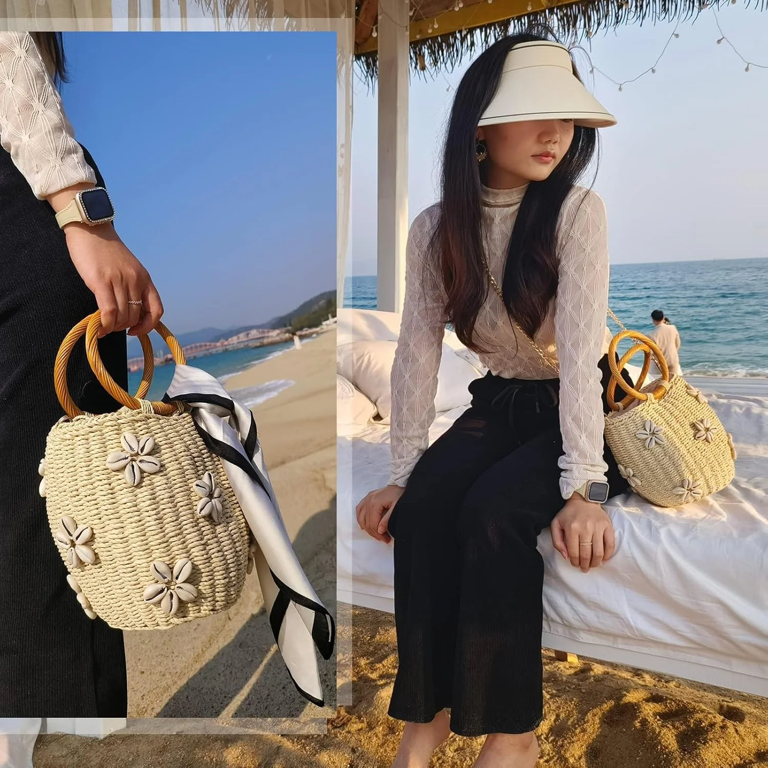 کیف دستی حصیری شیک - کیف ساحلی تابستانی بند دار - کیف سطلی بافتنی با طرح الماس برای خانم ها (طبیعی و شیک) کیف دستی حصیری شیک - کیف ساحلی تابستانی بند دار - کیف سطلی بافتنی با طرح الماس برای خانم ها (طبیعی و شیک)
