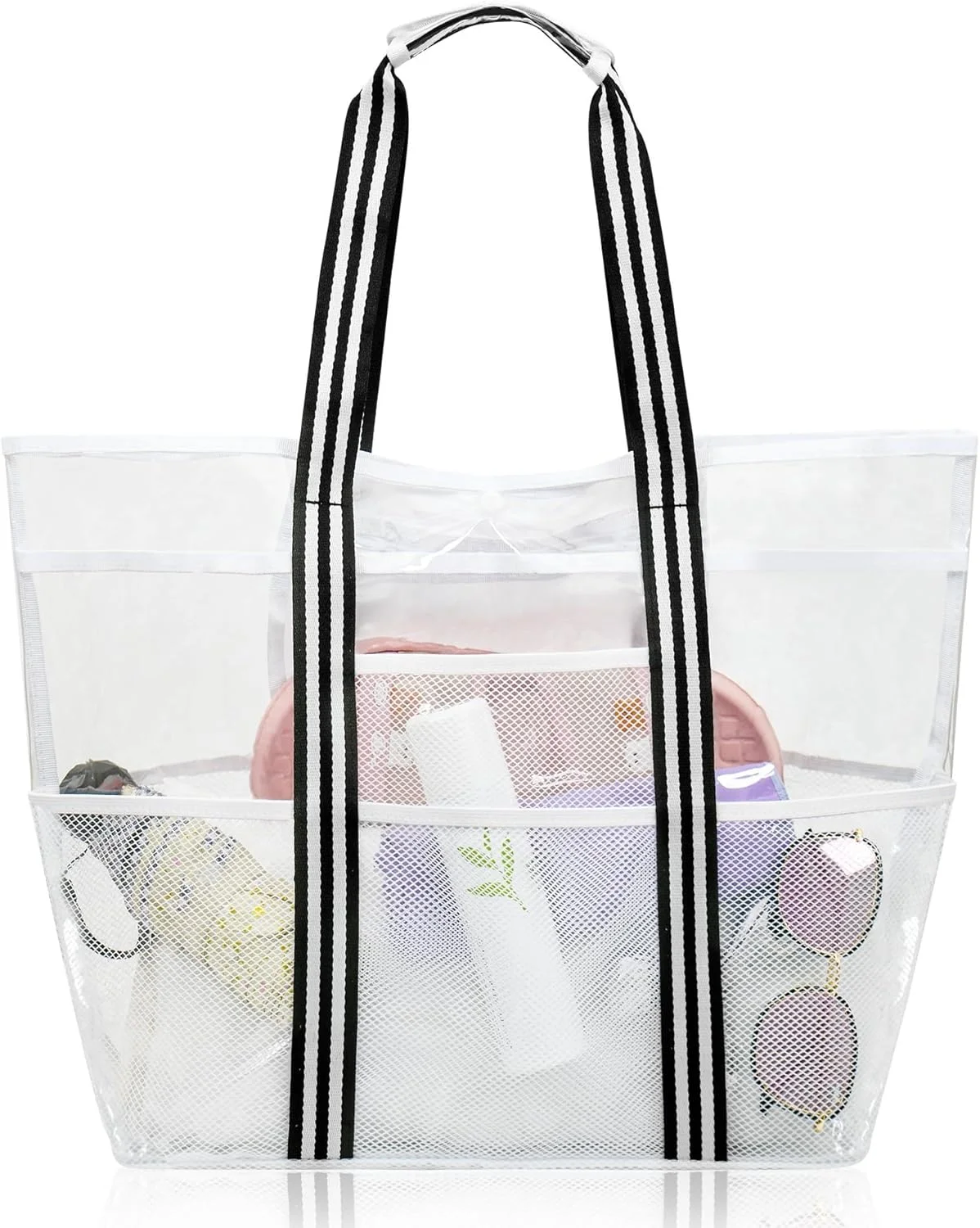 کیف بزرگ شفاف زنانه، کیف ساحلی بسیار بزرگ، کیف توری پی وی سی ضد آب استادیومی برای مسافرت، استخر، سفر دریایی، کار، باشگاه، تعطیلات