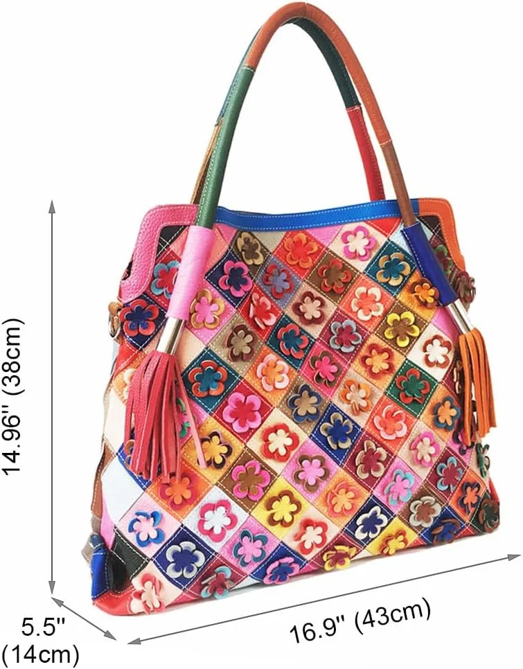 کیف دستی زنانه بوستون چند رنگ چرم اصل، کیف بزرگ دستی رنگارنگ