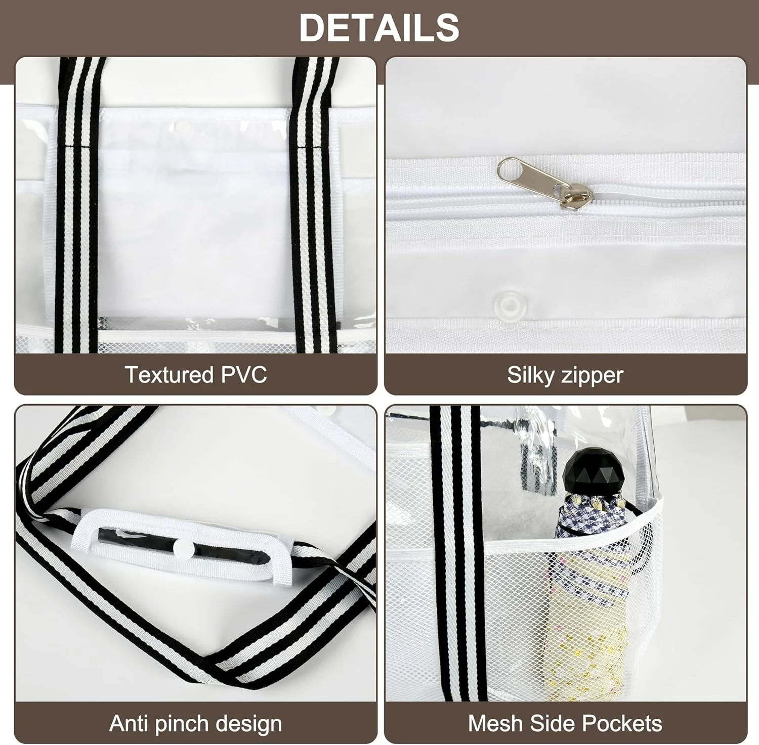 کیف بزرگ شفاف زنانه، کیف ساحلی بسیار بزرگ، کیف توری پی وی سی ضد آب استادیومی برای مسافرت، استخر، سفر دریایی، کار، باشگاه، تعطیلات