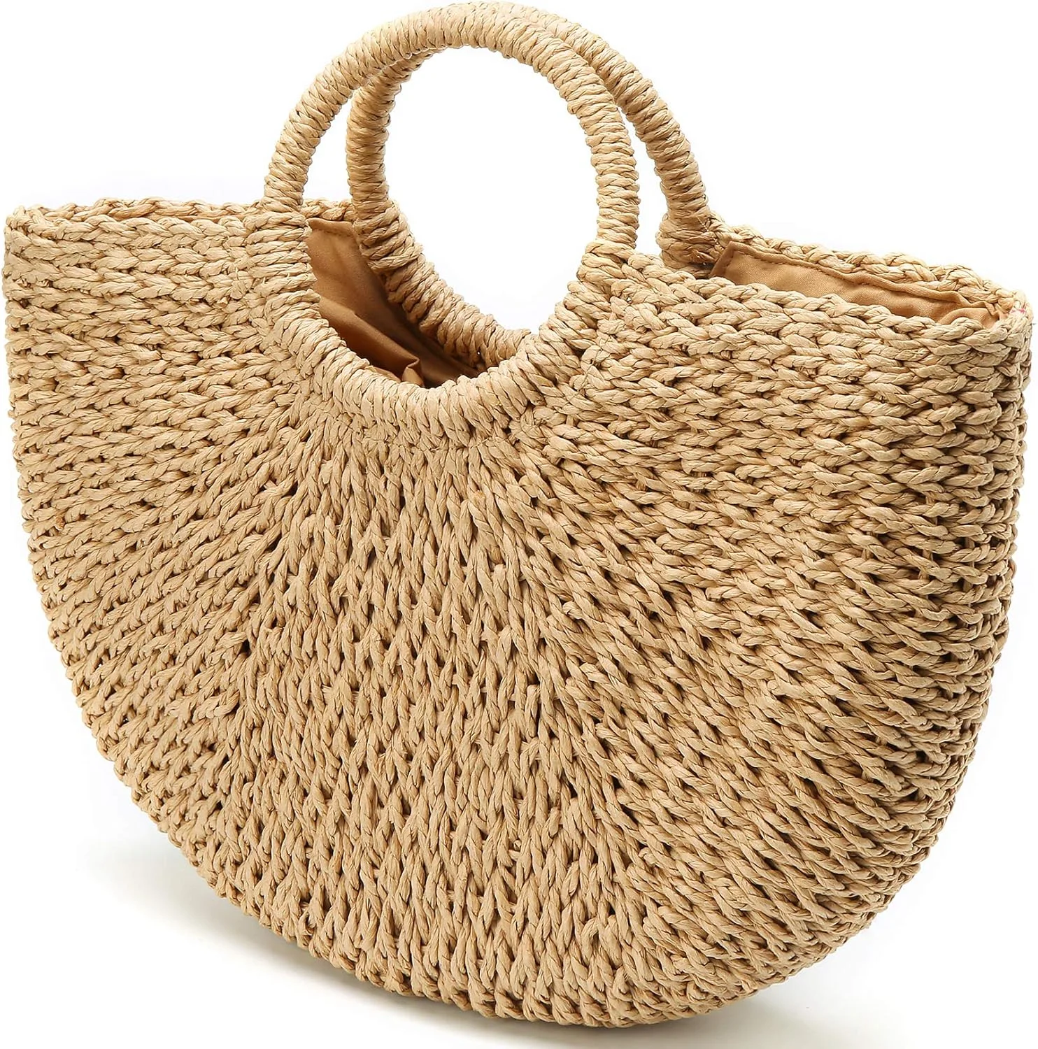 کیف حصیری ساحلی Solyinne، کیف دستی بزرگ بافته شده حصیری زنانه، کیف دستی بافتنی تابستانی ساحلی با منگوله برای مسافرت