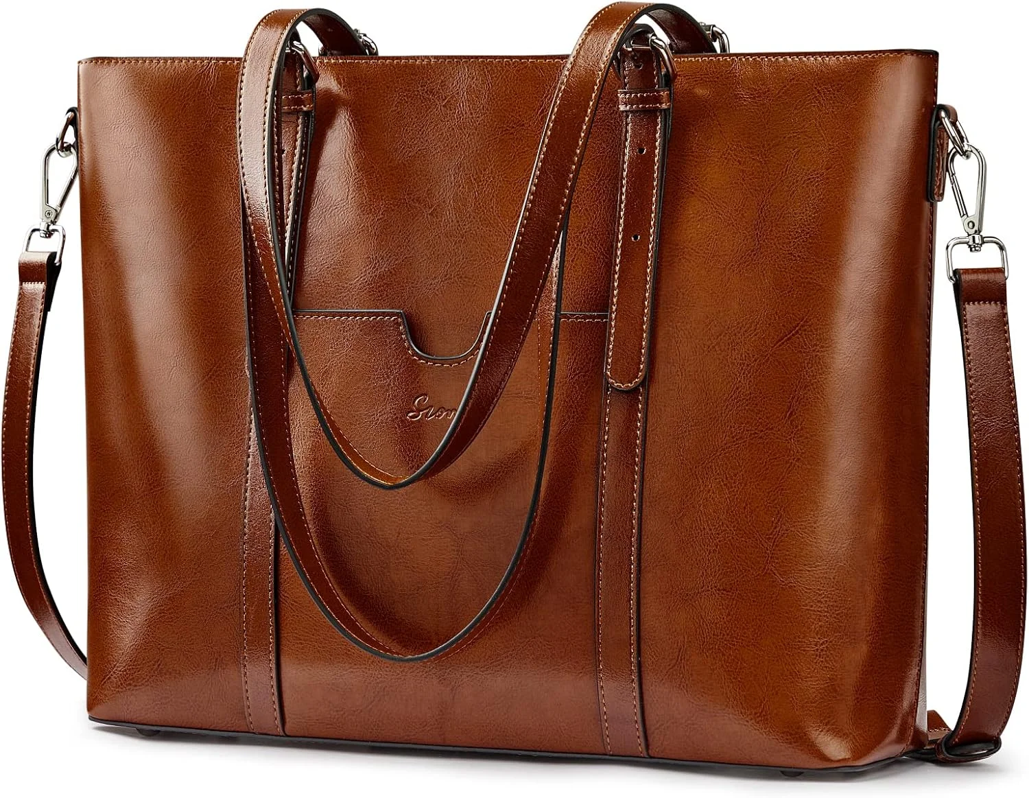 کیف دستی چرمی زنانه S-ZONE، کیف بزرگ دوشی با ظرفیت بالا و جای لپ‌تاپ و بند دوشی