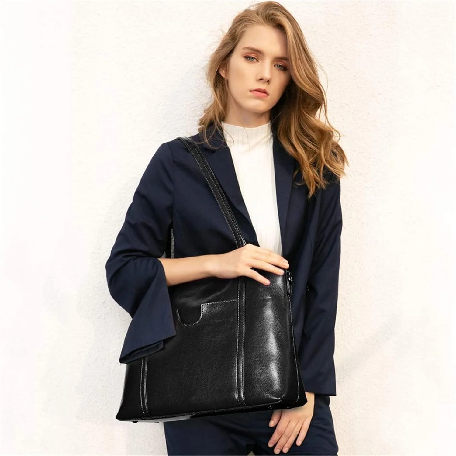 کیف دستی زنانه چرمی S-ZONE، کیف بزرگ جادار مناسب کار روزانه، مشکی