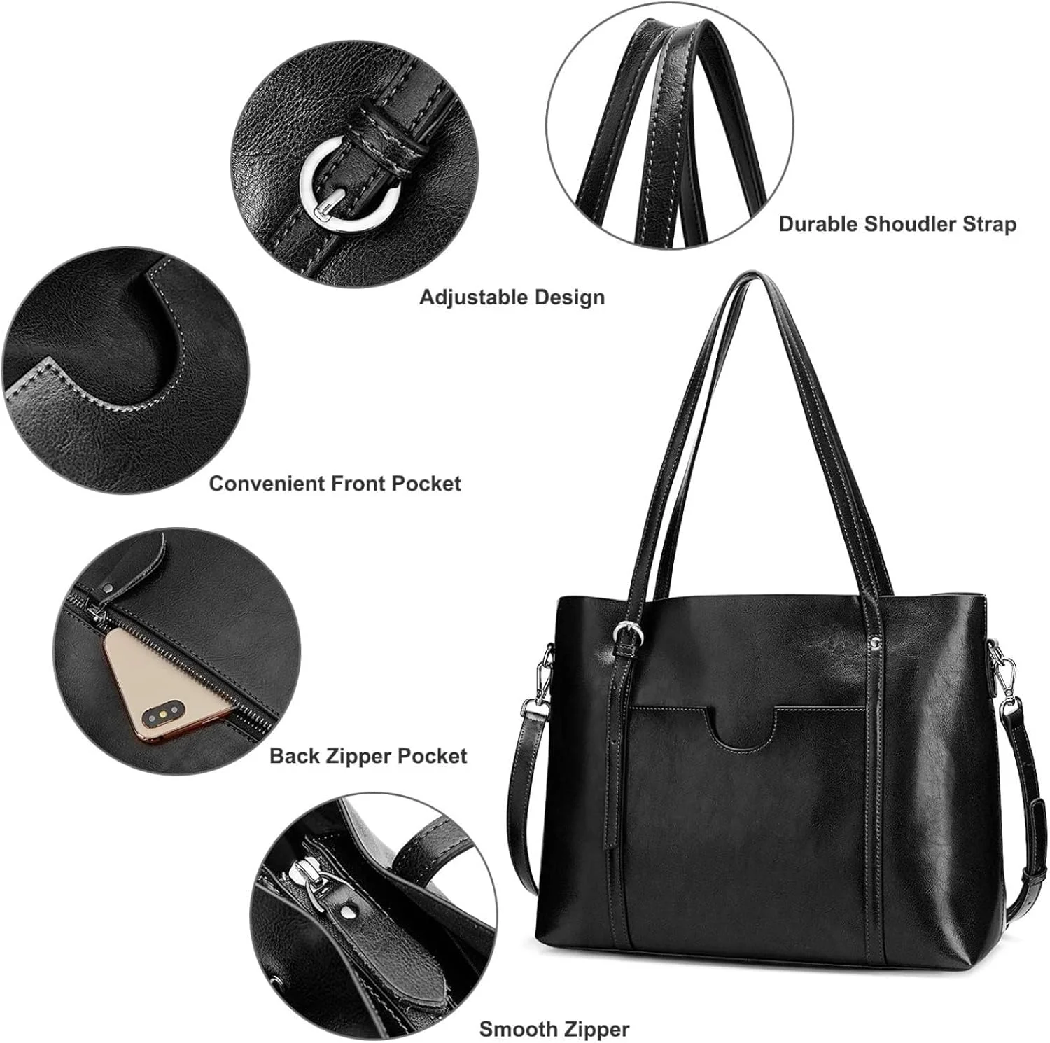 کیف دستی زنانه چرمی S-ZONE، کیف بزرگ جادار مناسب کار روزانه، مشکی