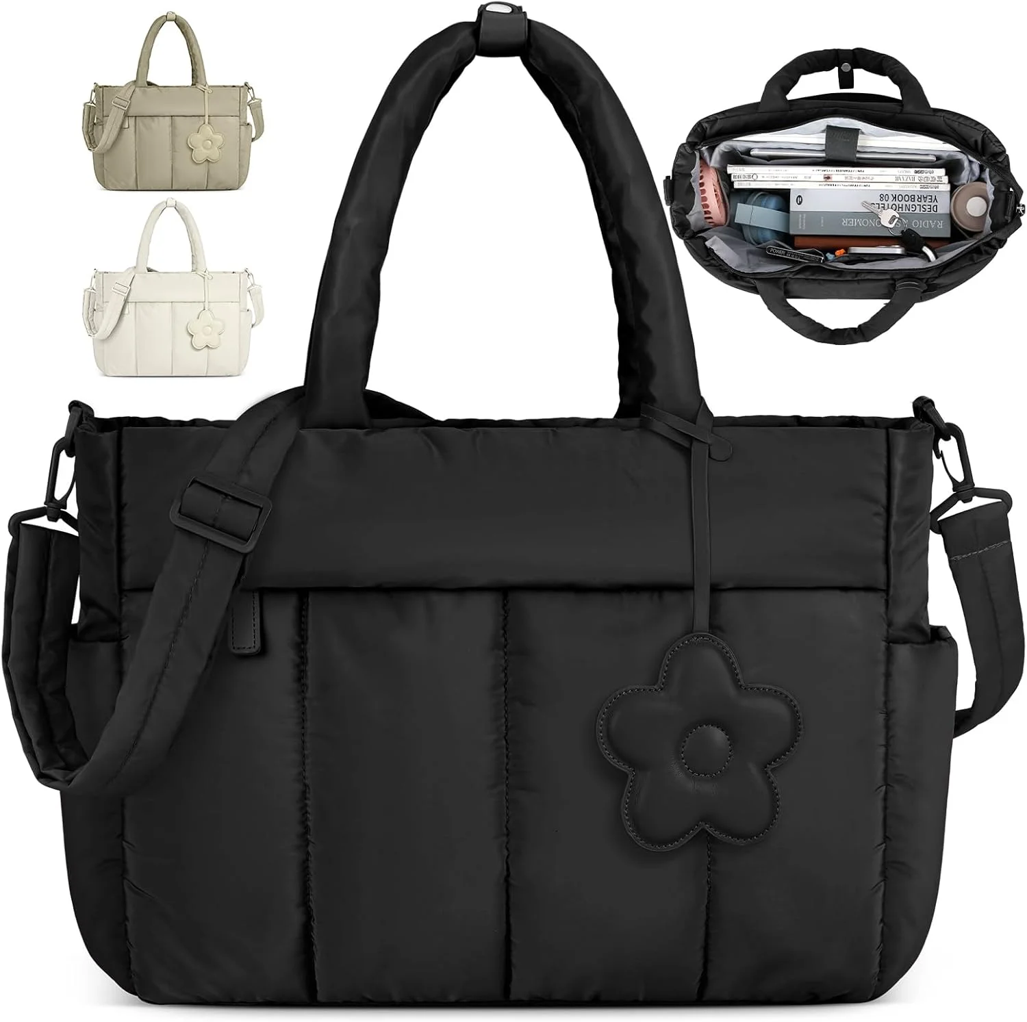 کیف دستی لپ تاپ زنانه RAINSMORE 15.6 اینچی، کیف دستی سبک وزن پافر، کیف بزرگ لحافی مسافرتی برای معلمان و پرستاران