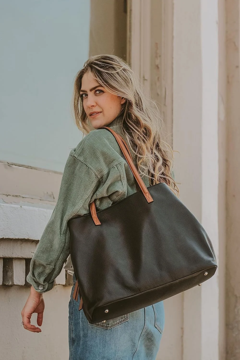 کیف دستی چرمی زنانه S-ZONE، کیف بزرگ دوشی جادار مناسب برای لپ تاپ 13 اینچی