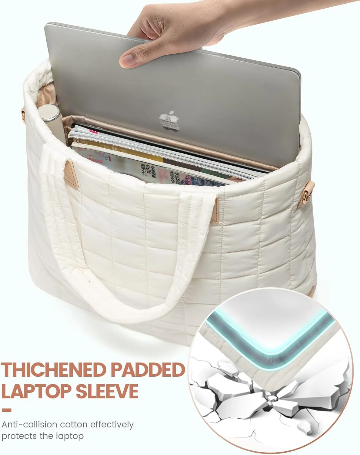 کیف دستی زنانه، کیف بزرگ لحافی 26 لیتری با زیپ، سبک وزن مناسب کار، مسافرت، کیف شانه ای باشگاه، کیف بزرگ لحافی 45x18x32 سانتی متر، مناسب برای لپ تاپ 15.6 اینچی