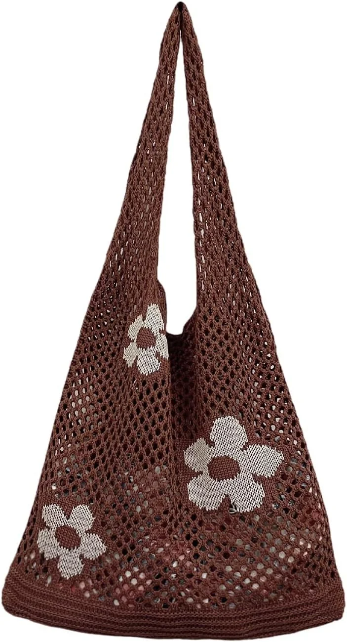 کیف بافتنی توری، کیف ساحلی توری، کیف دوشی زنانه تابستانی رترو، کیف دوشی وینتیج، کیف دستی بافتنی، کیف ساحلی توری با ظرفیت بزرگ برای خرید