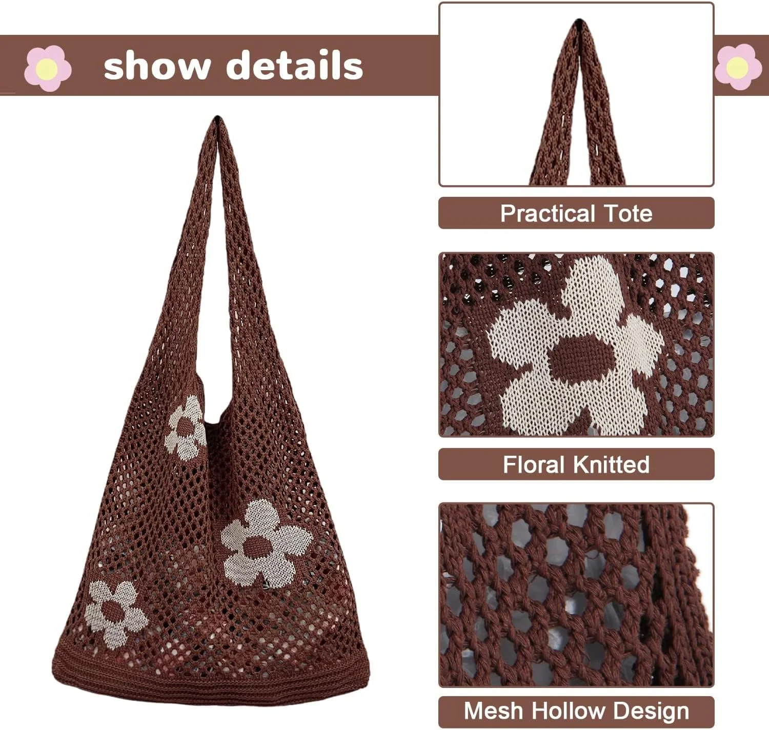 کیف بافتنی توری، کیف ساحلی توری، کیف دوشی زنانه تابستانی رترو، کیف دوشی وینتیج، کیف دستی بافتنی، کیف ساحلی توری با ظرفیت بزرگ برای خرید