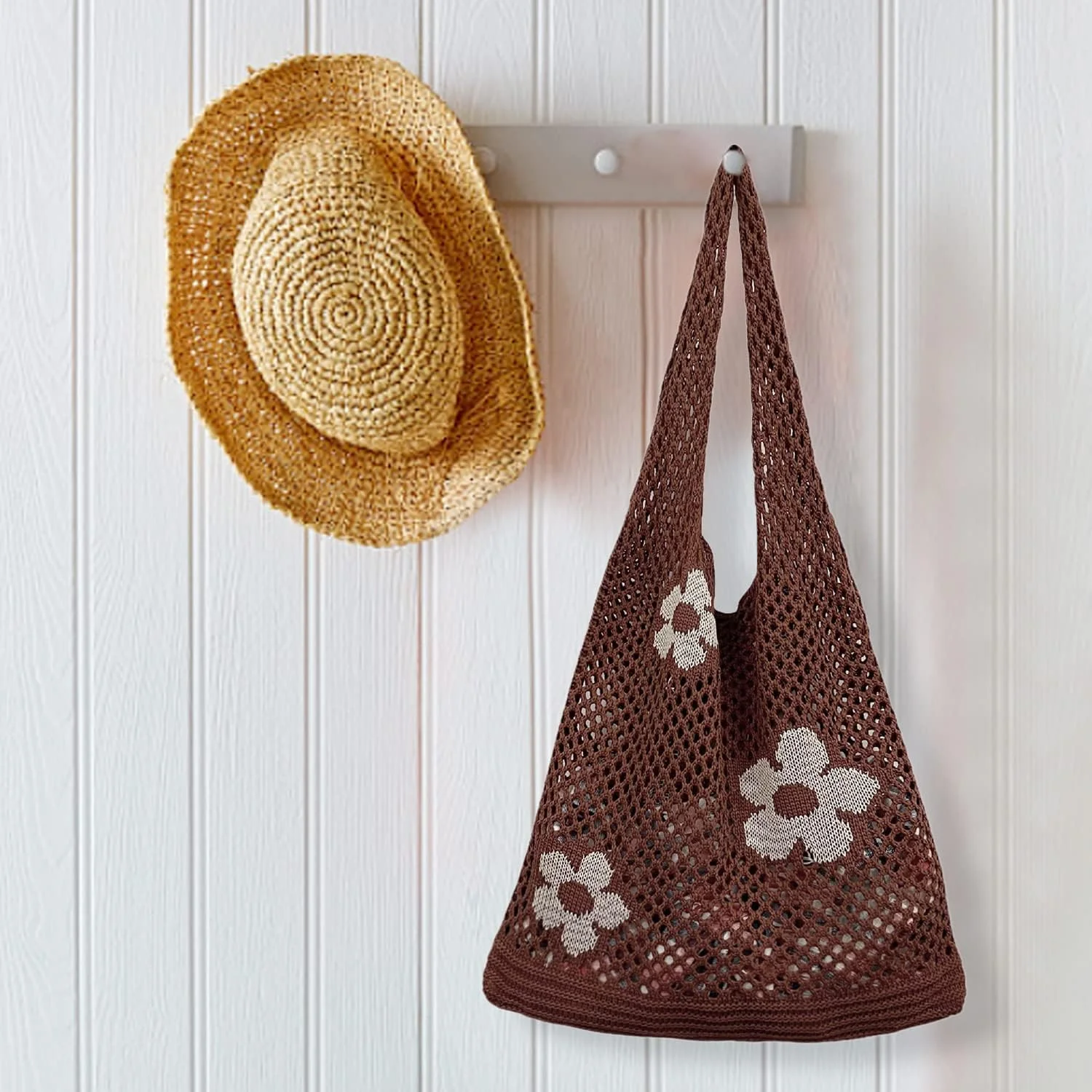 کیف بافتنی توری، کیف ساحلی توری، کیف دوشی زنانه تابستانی رترو، کیف دوشی وینتیج، کیف دستی بافتنی، کیف ساحلی توری با ظرفیت بزرگ برای خرید