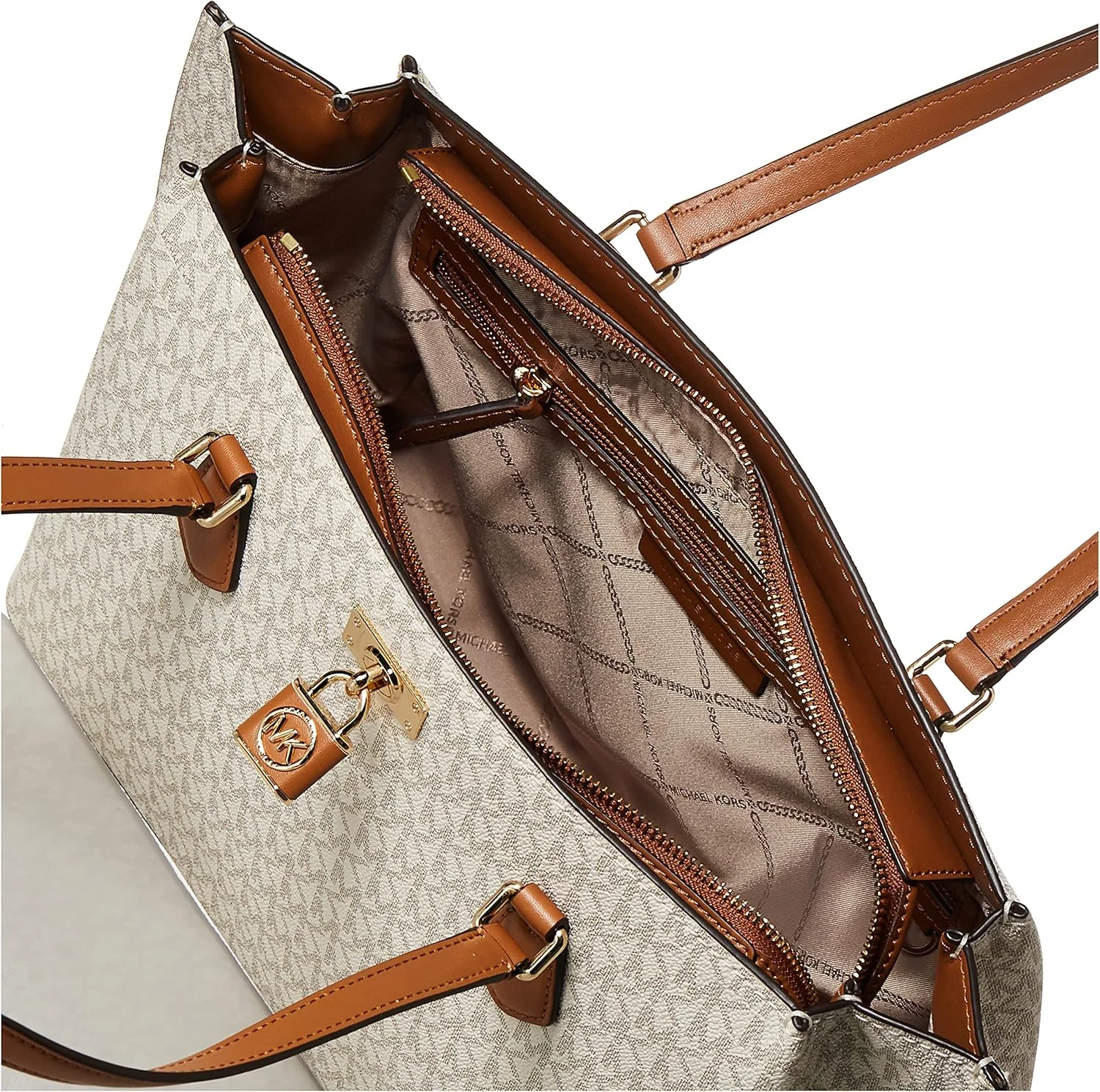 کیف دستی بزرگ مایکل کورس مدل Voyager از جنس چرم دانه دار و رنگ وانیلی/بلوطی کیف دستی بزرگ مایکل کورس مدل Voyager از جنس چرم دانه دار و رنگ وانیلی/بلوطی