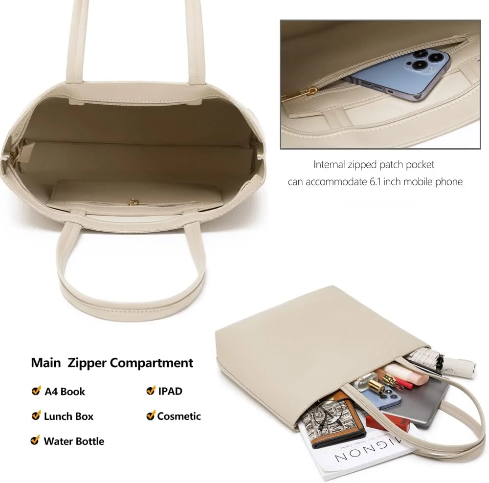 کیف دستی زنانه، کیف های خرید چرمی PU ساده، مناسب کار، مدرسه و استفاده روزانه، دارای زیپ و جیب داخلی کیف دستی زنانه، کیف های خرید چرمی PU ساده، مناسب کار، مدرسه و استفاده روزانه، دارای زیپ و جیب داخلی