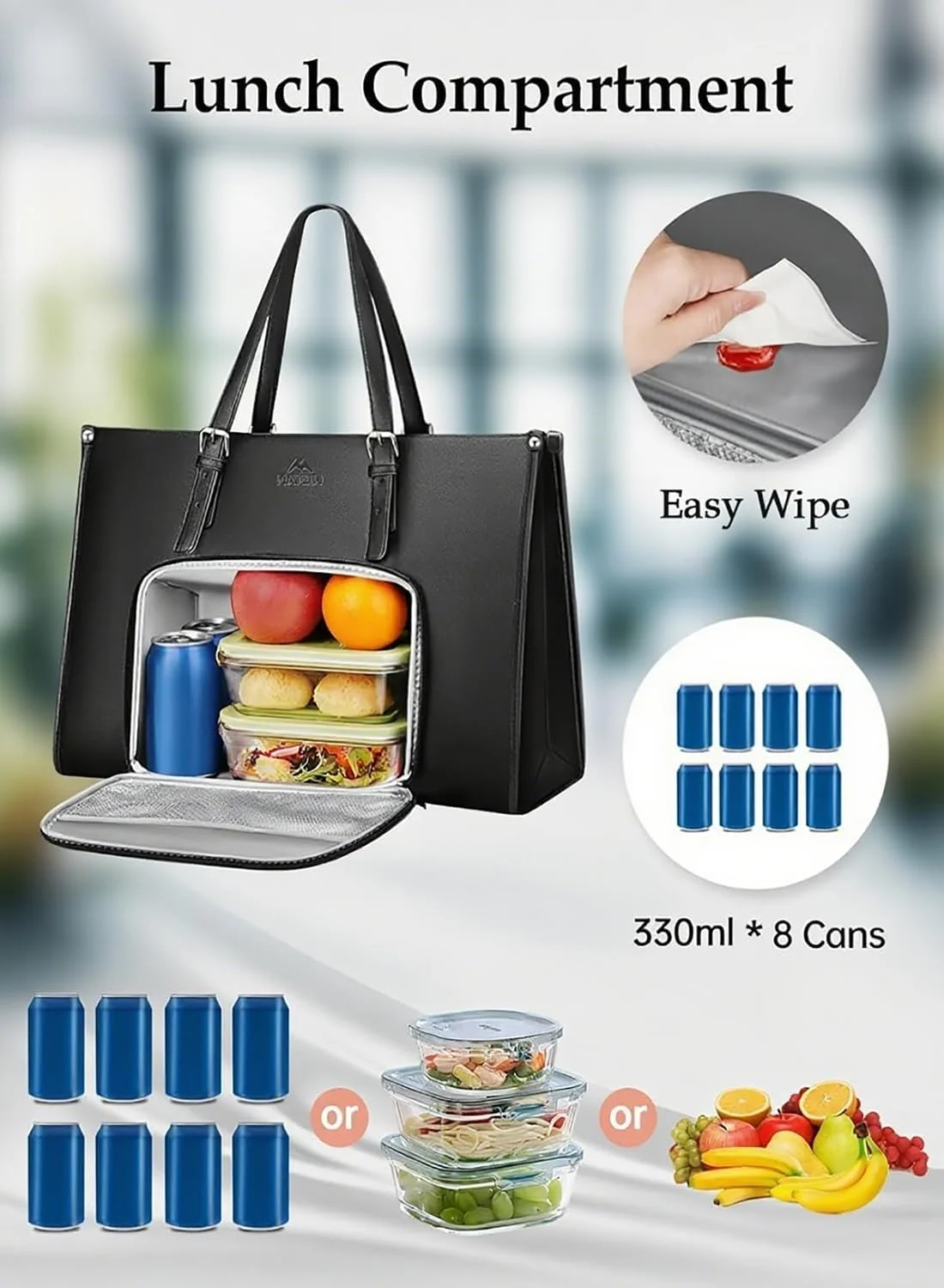 کیف دستی لپ تاپ MATEIN با محفظه غذای عایق بندی شده، کیف چرمی PU 15.6 اینچی با جعبه غذای ضد نشت برای زنان، کیف دستی سبک وزن کار کامپیوتر برای تجارت، دفتر، کالج، مشکی کیف دستی لپ تاپ MATEIN با محفظه غذای عایق بندی شده، کیف چرمی PU 15.6 اینچی با جعبه غذای ضد نشت برای زنان، کیف دستی سبک وزن کار کامپیوتر برای تجارت، دفتر، کالج، مشکی