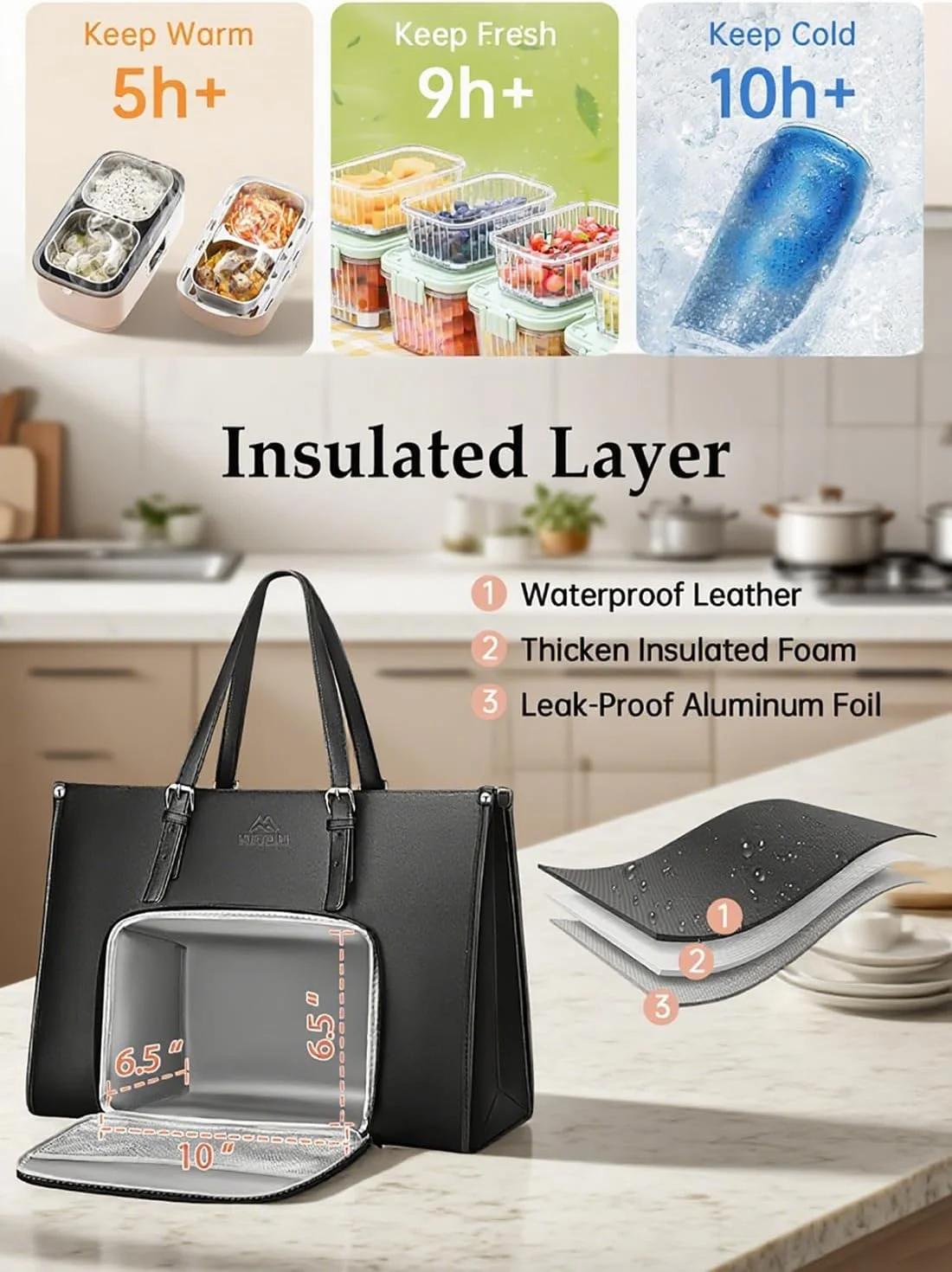 کیف دستی لپ تاپ MATEIN با محفظه غذای عایق بندی شده، کیف چرمی PU 15.6 اینچی با جعبه غذای ضد نشت برای زنان، کیف دستی سبک وزن کار کامپیوتر برای تجارت، دفتر، کالج، مشکی کیف دستی لپ تاپ MATEIN با محفظه غذای عایق بندی شده، کیف چرمی PU 15.6 اینچی با جعبه غذای ضد نشت برای زنان، کیف دستی سبک وزن کار کامپیوتر برای تجارت، دفتر، کالج، مشکی