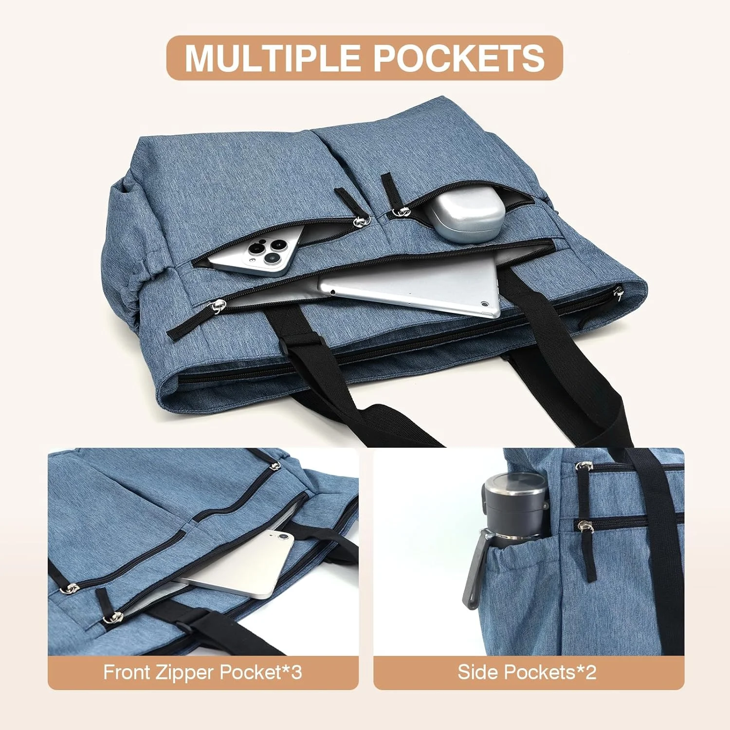 کیف دستی بزرگ زنانه Marvolia با جیب زیپ‌دار، کیف شانه‌ای تاشو برای باشگاه، ساحل و مسافرت