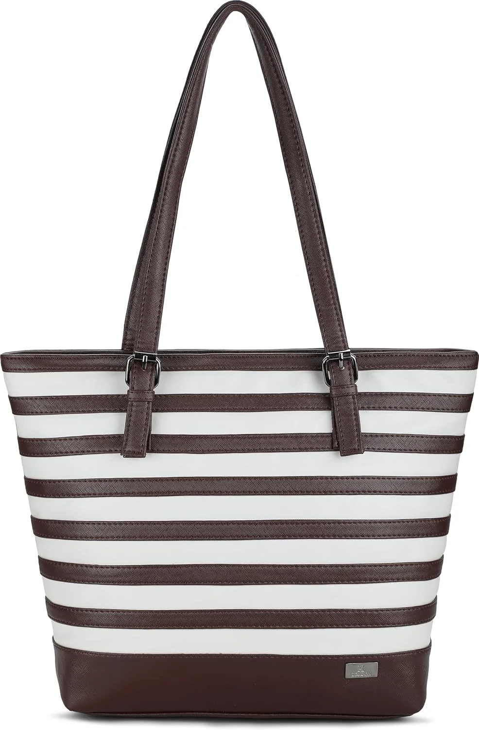 کیف دستی زنانه کی لندن از جنس چرم مصنوعی، جادار، شیک، بادوام، دارای زیپ، طرح راه راه نیمه شب، مناسب برای استفاده روزمره و اداری