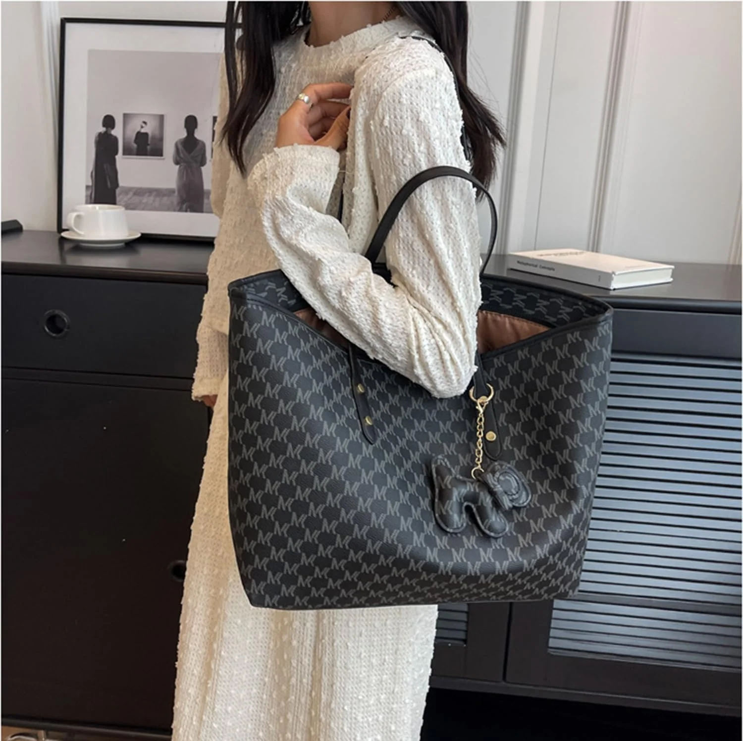 کیف دستی دوشی سبک وزن زنانه، کیف لپ‌تاپ چرمی مصنوعی زنانه، کیف اداری، کیف دوشی زیپ‌دار با بافت عالی و ظرفیت بزرگ برای سفر، ساحل و کار، 43 × 29 × 15 سانتی‌متر