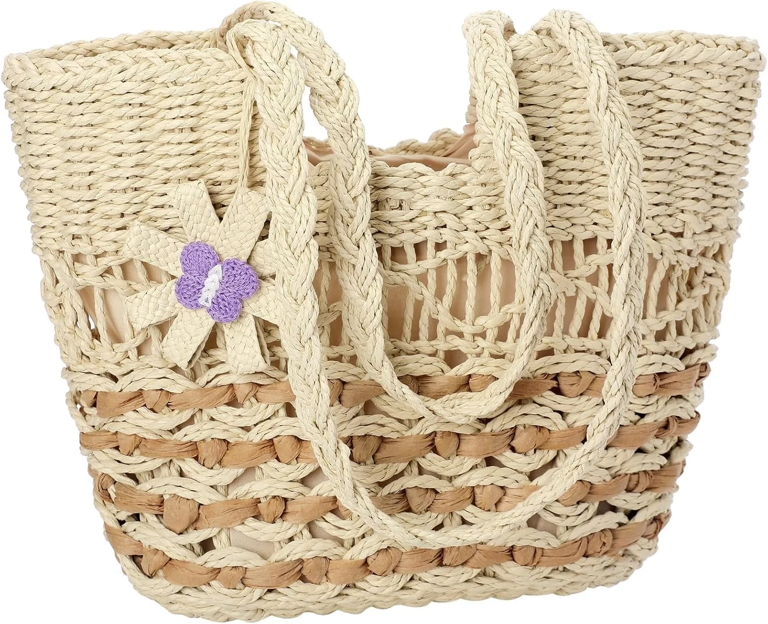 کیف ساحلی حصیری بافت سبک وزن زنانه، کیف بزرگ تابستانی، کیف دستی شیک بوهو، کیف دستی تعطیلات و استفاده روزمره