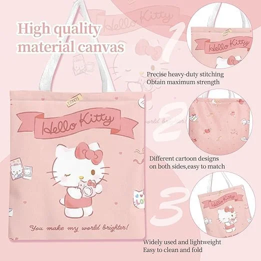 کیف دستی طرح کارتونی بامزه LUYAO برای زنان، کیف خرید بامزه کاوایی، کیف های دوشی با ظرفیت بزرگ، کیف های دستی مد روز، کیف نگهداری برای کار یا مدرسه (صورتی روشن)