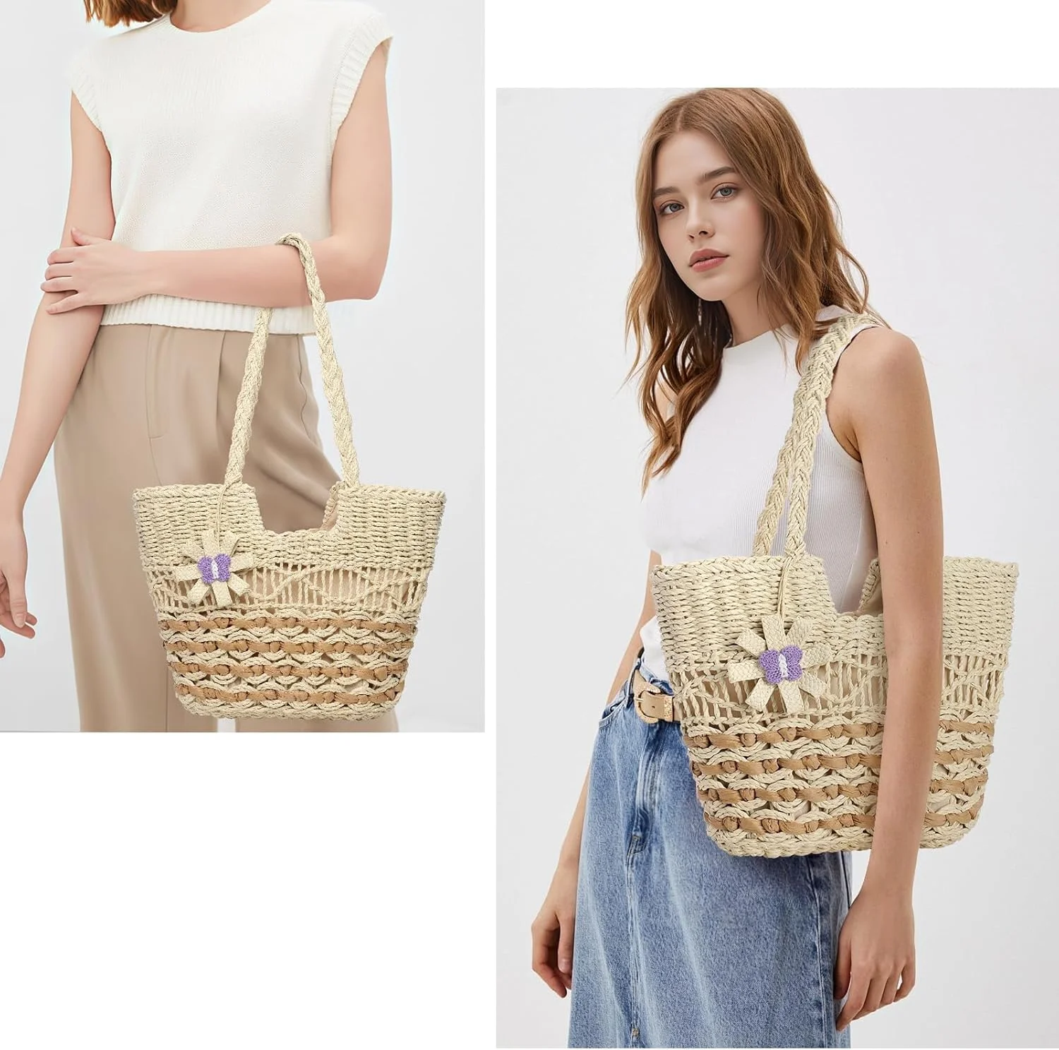 کیف ساحلی حصیری بافت سبک وزن زنانه، کیف بزرگ تابستانی، کیف دستی شیک بوهو، کیف دستی تعطیلات و استفاده روزمره کیف ساحلی حصیری بافت سبک وزن زنانه، کیف بزرگ تابستانی، کیف دستی شیک بوهو، کیف دستی تعطیلات و استفاده روزمره