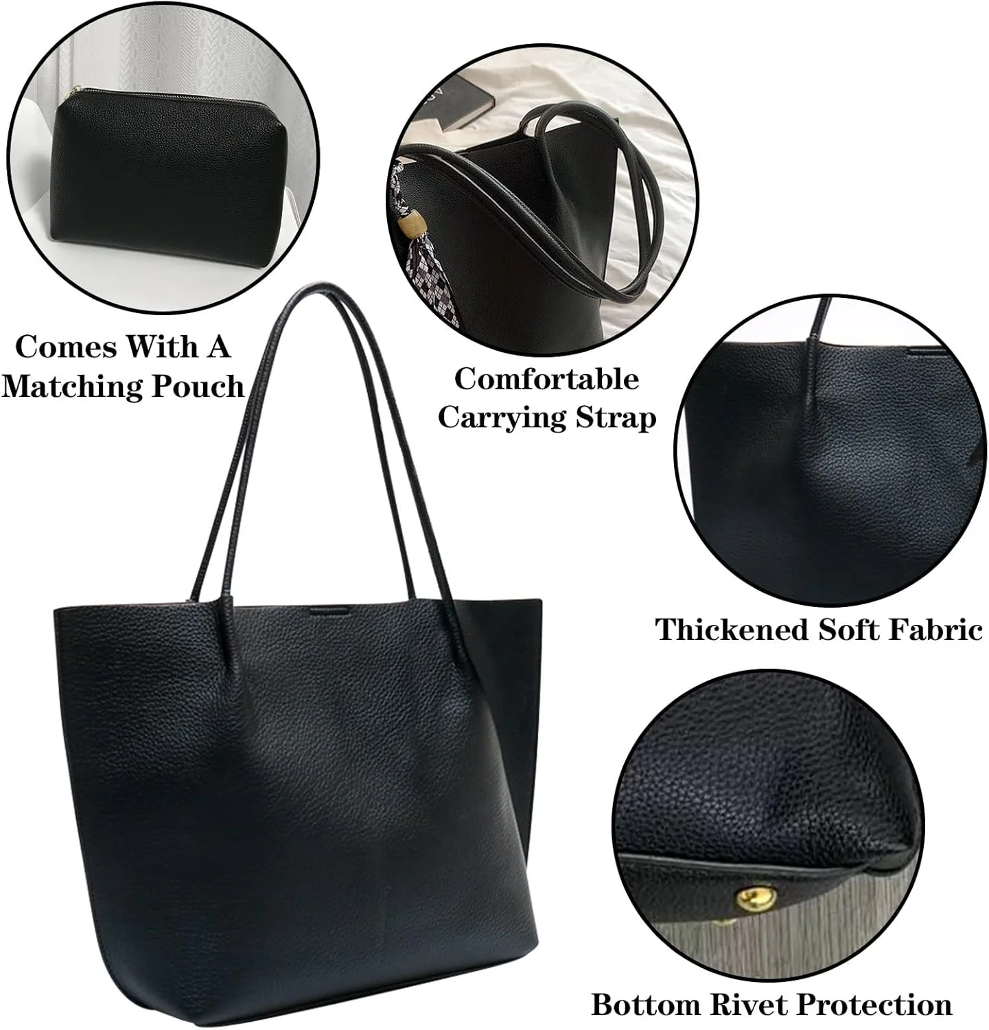 کیف دستی بزرگ زنانه، کیف دوشی بزرگ، کیف دستی زنانه با کیف پول ست، کیف و کیف دستی چرمی، کیف دوشی زنانه با دسته بالایی، کیف دستی (مشکی)