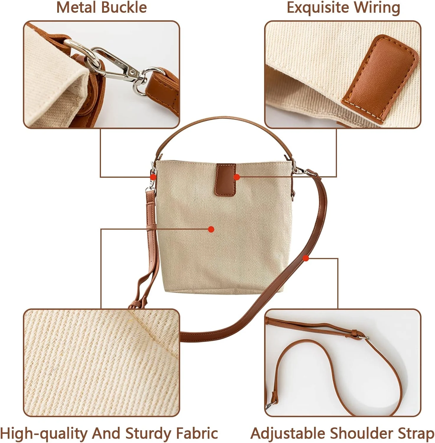 کیف دستی زنانه کوچک، کیف دوشی مینی کراس بادی، کیف دستی شیک، کیف دستی بومیو، کیف سطلی برای اداره، مسافرت، ساحل (سفید)