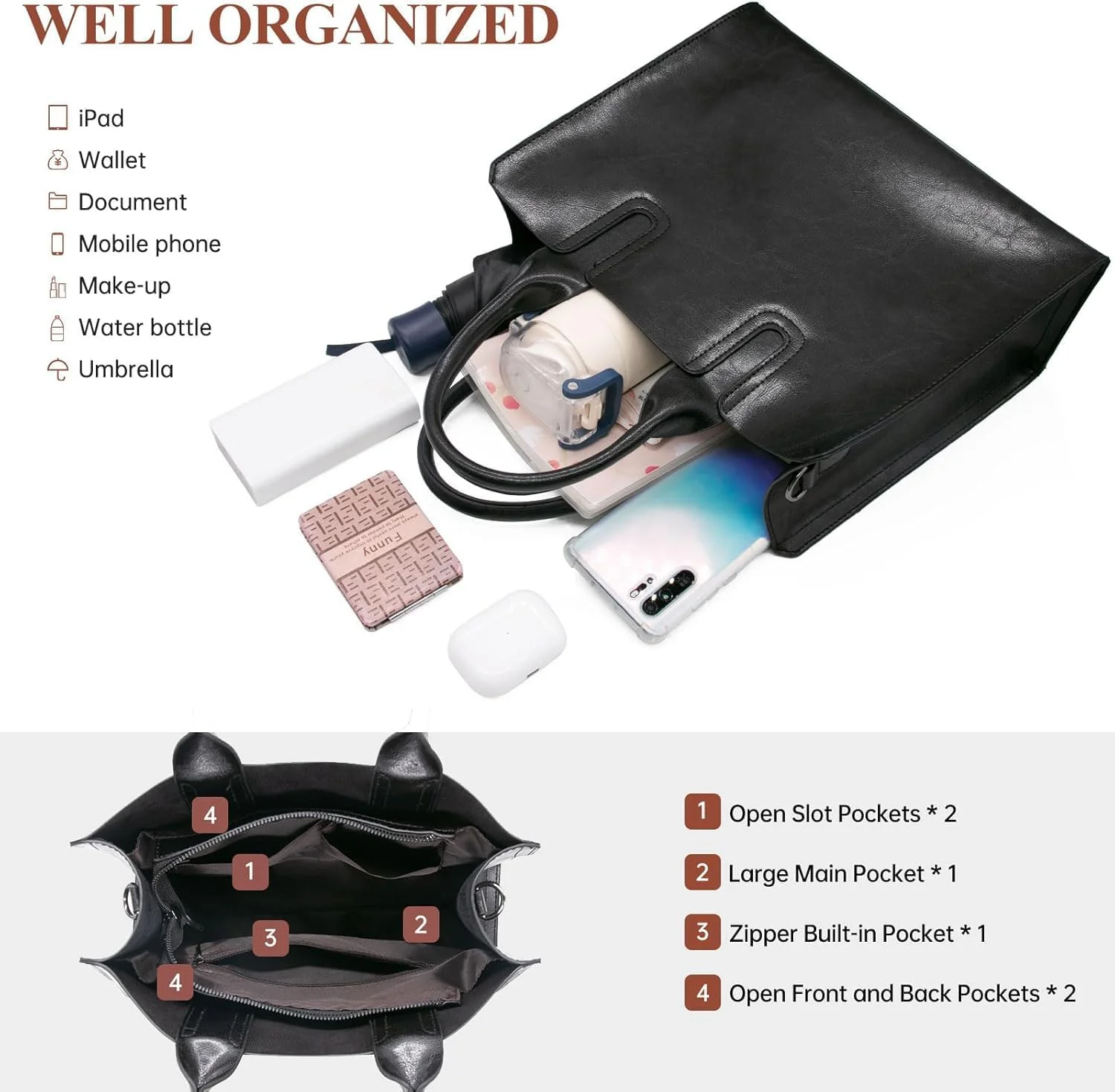 کیف دستی چرمی زنانه Azonee، کیف بزرگ با دسته بالایی، کیف دوشی کراس بادی وینتیج با بند قابل تنظیم برای بانوان، شیک و بادوام