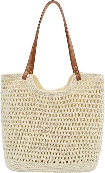 کیف های ساحلی بافتنی زنانه، کیف دستی حصیری بزرگ بافته شده تابستانی، کیف شانه ای، کیف های بافتنی بوهو دست ساز برای مسافرت ساحلی، تعطیلات، کار، خرید و استفاده روزانه