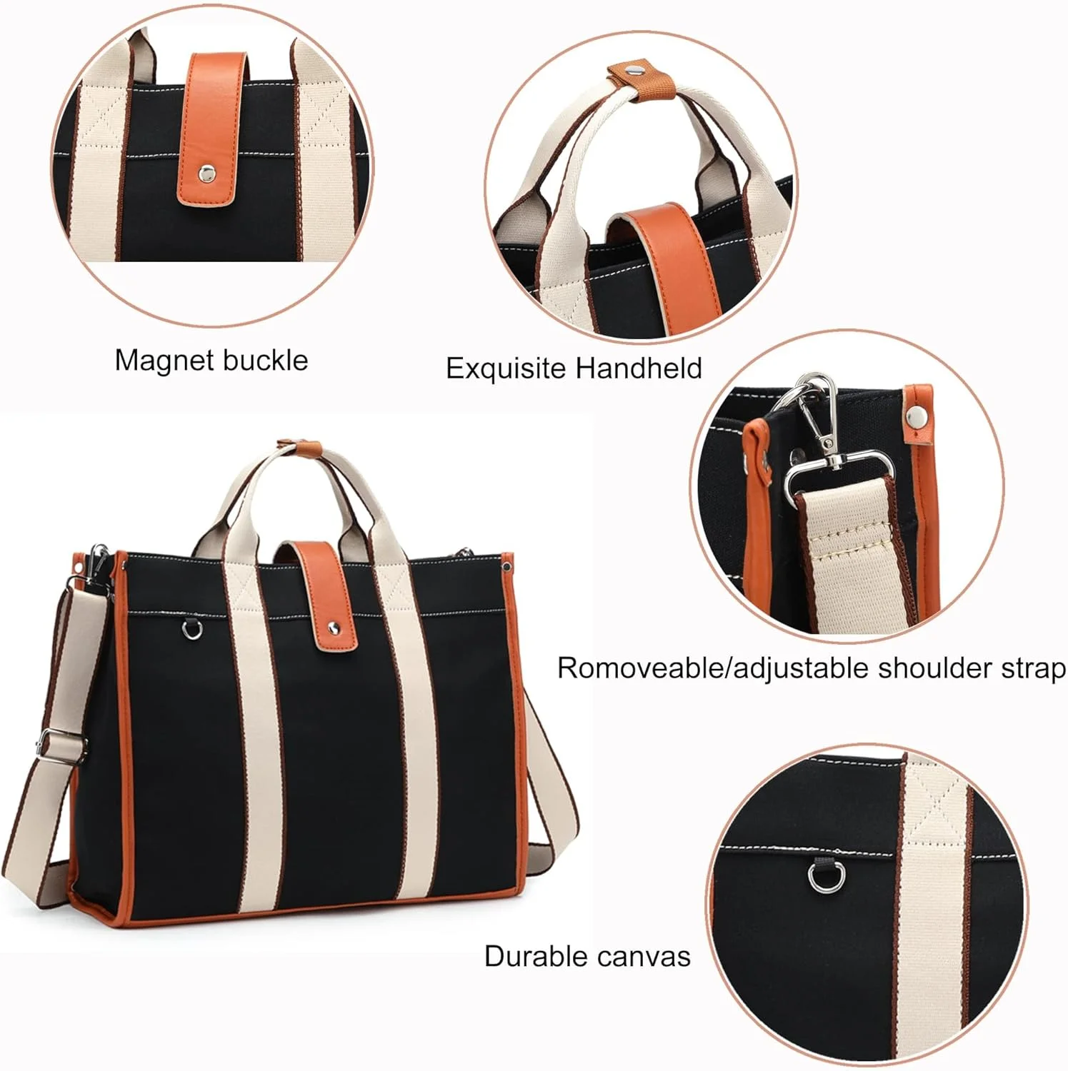 کیف دستی زنانه، کیف لپ تاپ 15.6 اینچی، کیف دستی بوم سبک وزن با جیب، کیف کار برای مدرسه، مسافرت و رفت و آمد، کیف شانه ای شیک برای لوازم ضروری روزمره