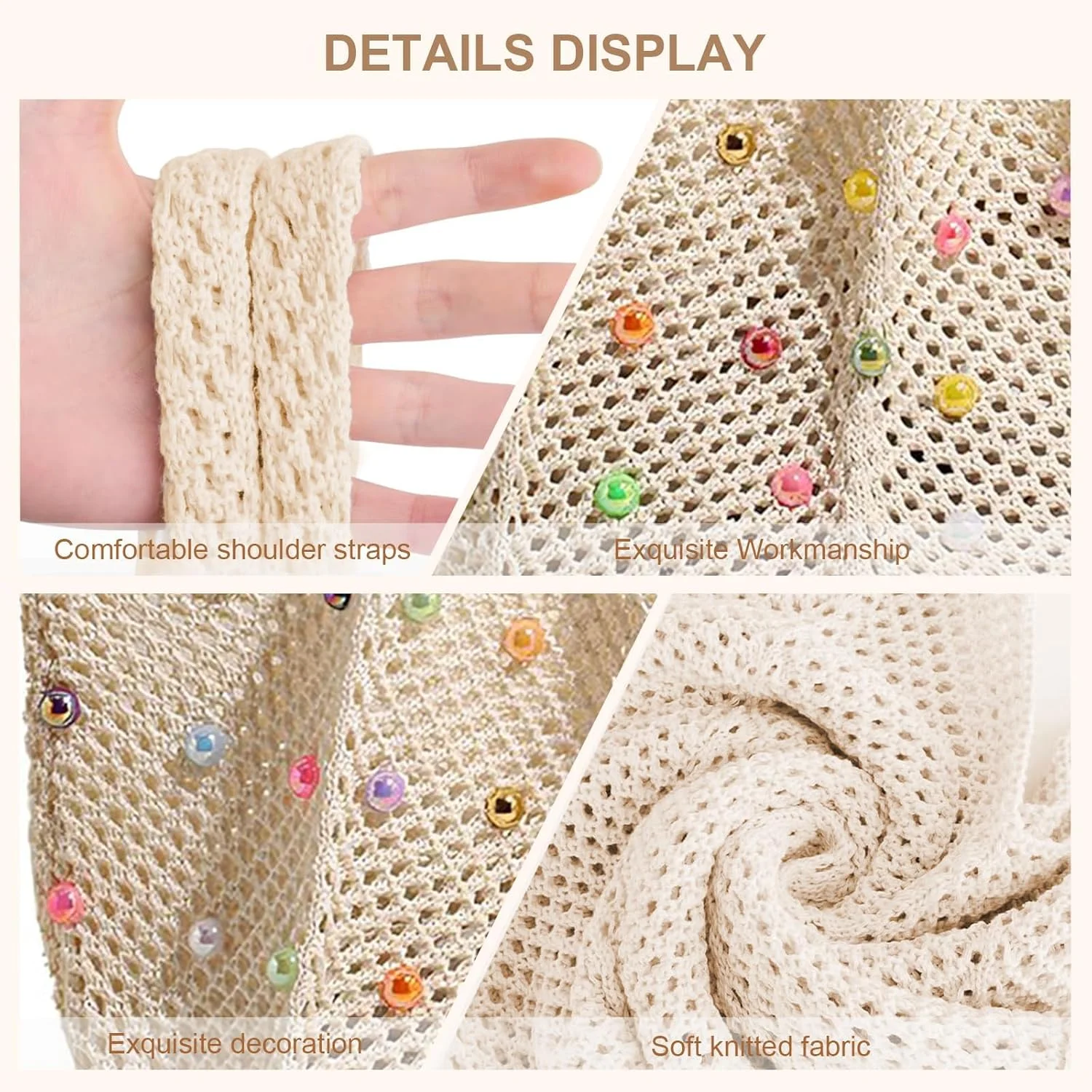 کیف دستی ساحلی بافتنی بوهو زنانه، کیف دستی بافت رنگارنگ هیپی با مهره های رنگی، کیف شانه ای بافته شده برای مسافرت، ساحل، تابستان، تعطیلات
