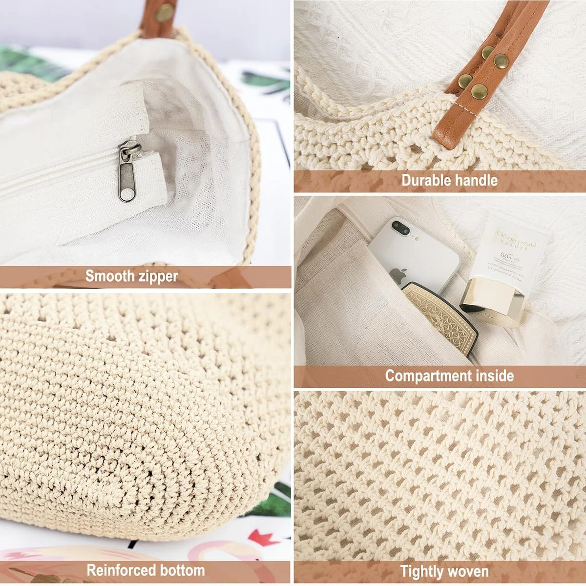 کیف های ساحلی بافتنی زنانه، کیف دستی حصیری بزرگ بافته شده تابستانی، کیف شانه ای، کیف های بافتنی بوهو دست ساز برای مسافرت ساحلی، تعطیلات، کار، خرید و استفاده روزانه