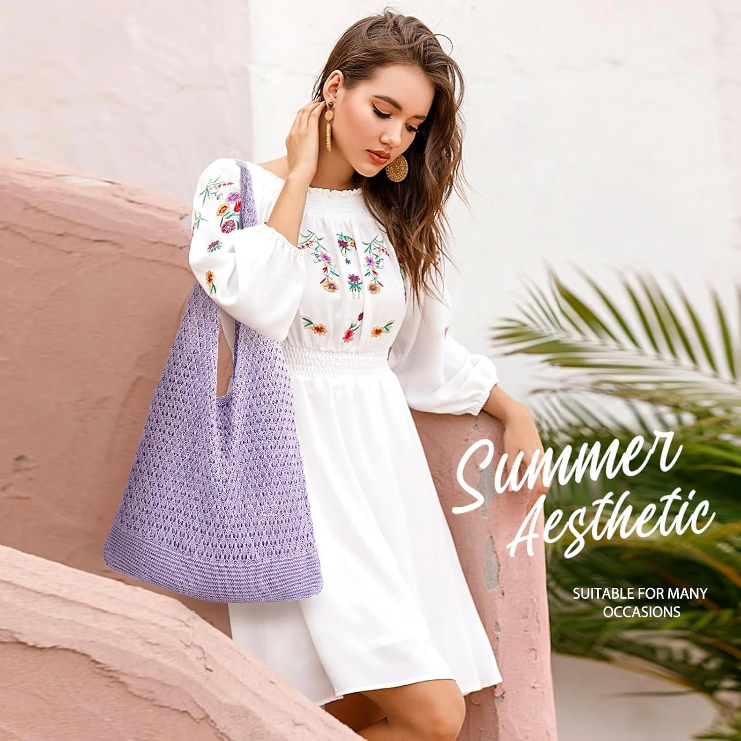 کیف بافتنی زنانه، کیف توری ساحلی زنانه، کیف ساحلی بوهو زیبا برای تعطیلات، کیف بافتنی تابستانی