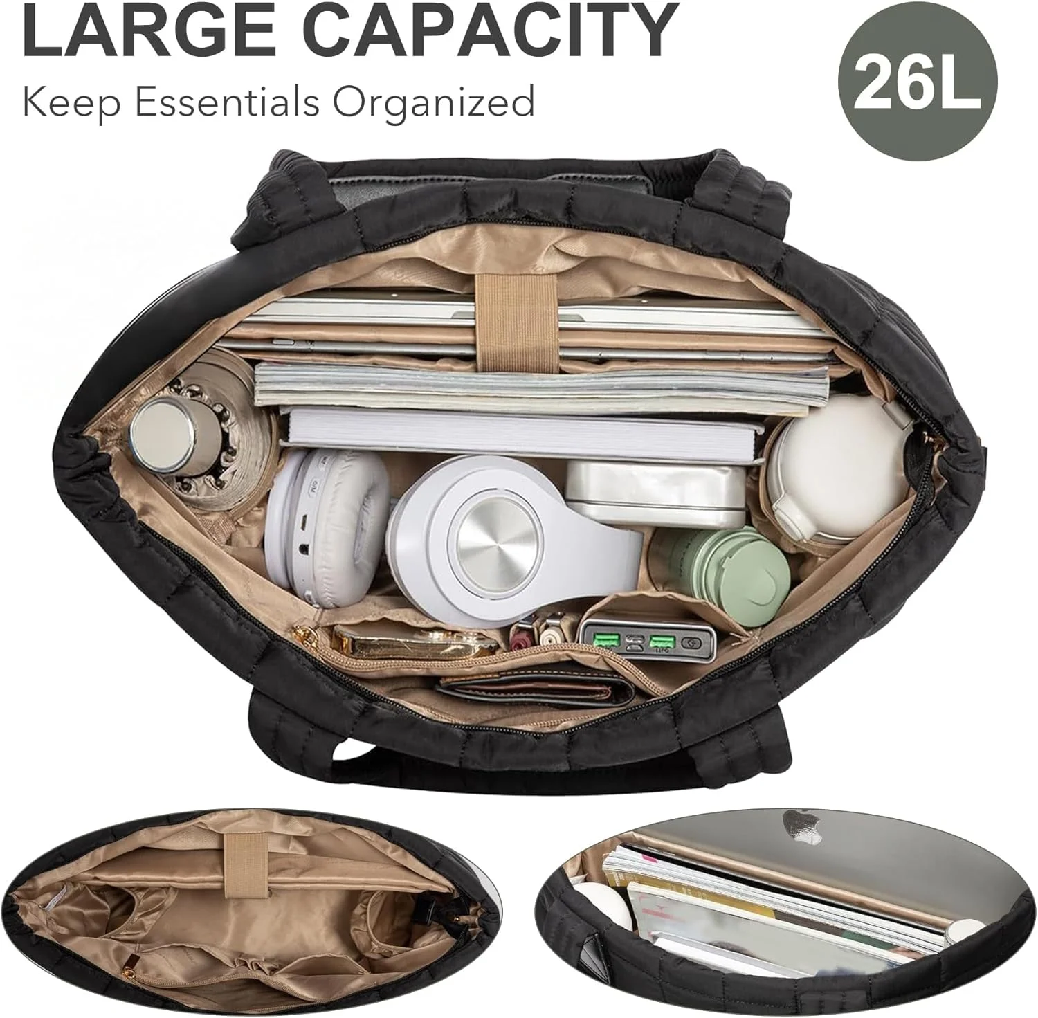 کیف دستی بزرگ زنانه پفی لحافی با یک کیف کوچک برای کار، مسافرت، باشگاه و استفاده روزانه، دارای جیبهای متعدد و بند شانه، مناسب برای تبلت، کتاب، لوازم آرایشی و بطری کیف دستی بزرگ زنانه پفی لحافی با یک کیف کوچک برای کار، مسافرت، باشگاه و استفاده روزانه، دارای جیبهای متعدد و بند شانه، مناسب برای تبلت، کتاب، لوازم آرایشی و بطری