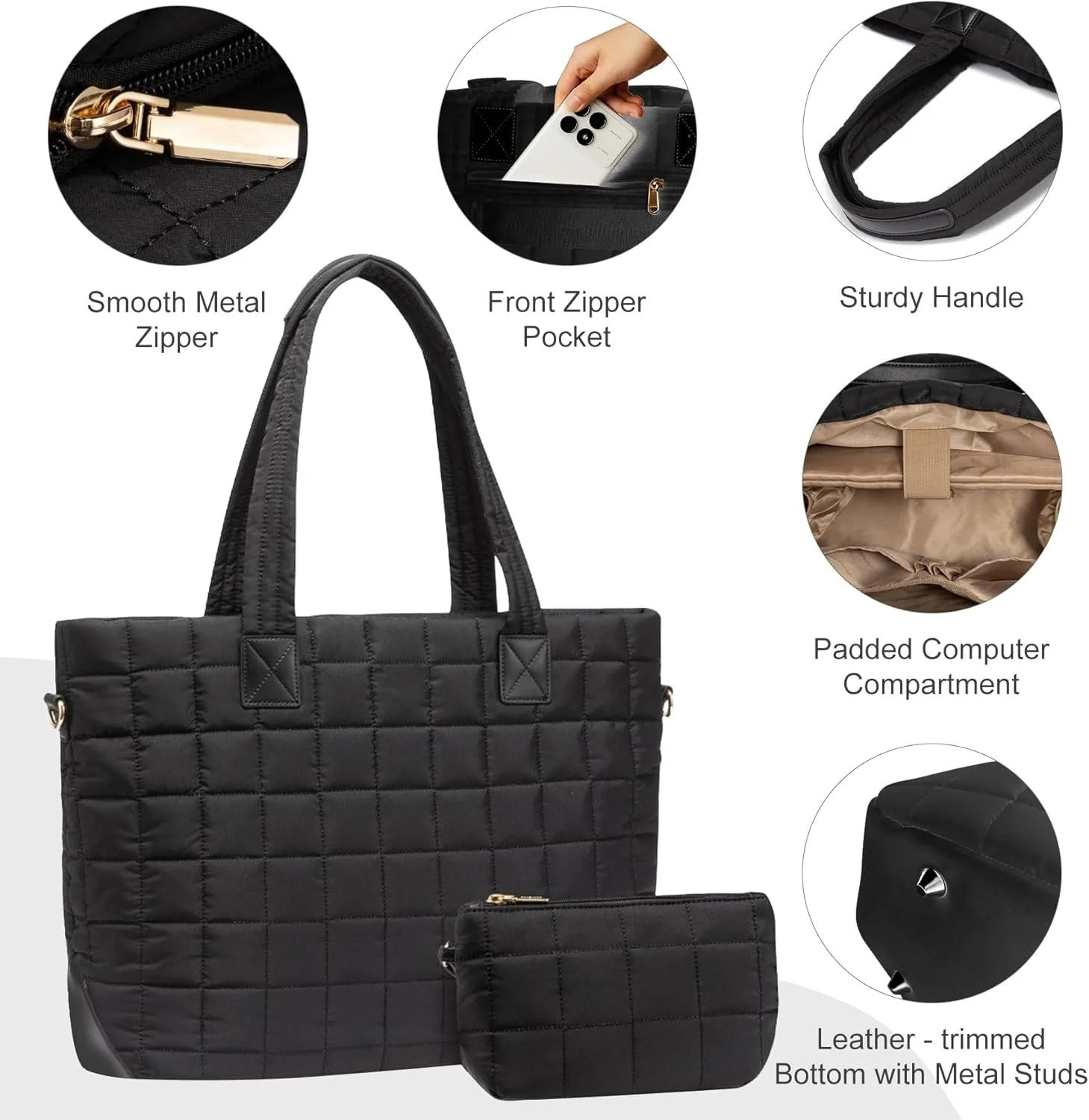 کیف دستی بزرگ زنانه پفی لحافی با یک کیف کوچک برای کار، مسافرت، باشگاه و استفاده روزانه، دارای جیبهای متعدد و بند شانه، مناسب برای تبلت، کتاب، لوازم آرایشی و بطری کیف دستی بزرگ زنانه پفی لحافی با یک کیف کوچک برای کار، مسافرت، باشگاه و استفاده روزانه، دارای جیبهای متعدد و بند شانه، مناسب برای تبلت، کتاب، لوازم آرایشی و بطری