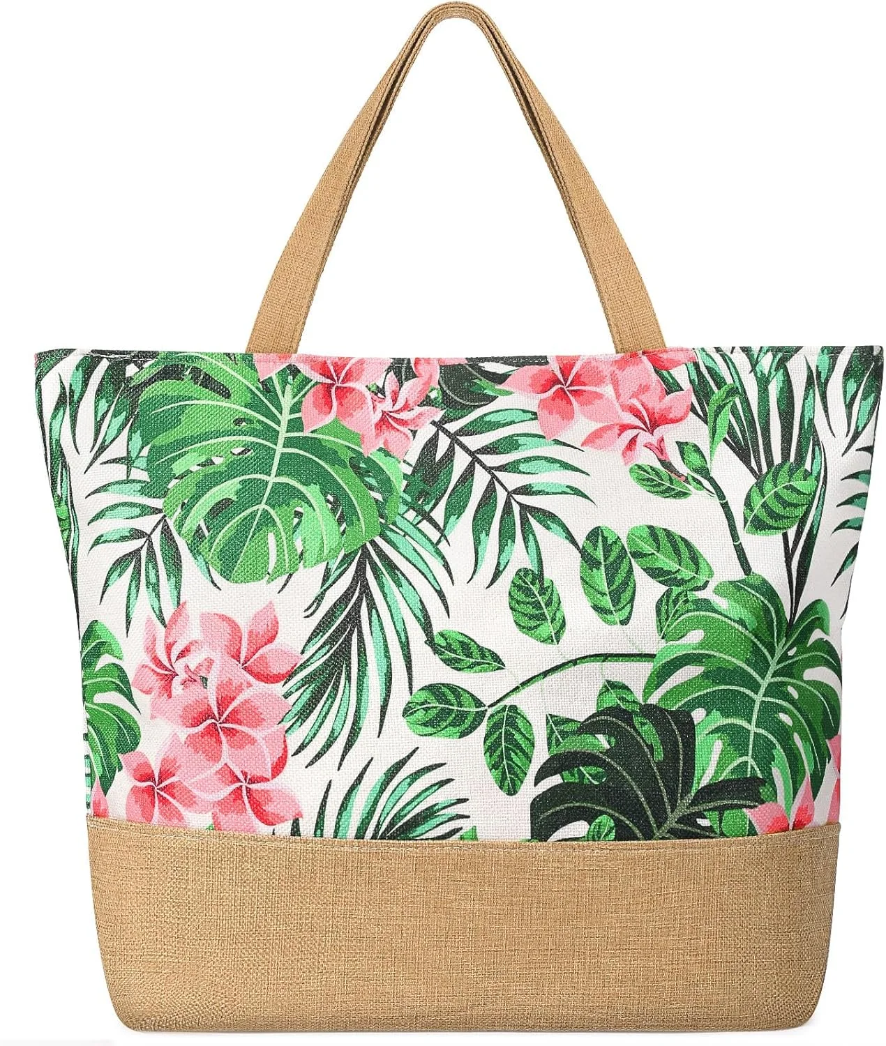 کیف بزرگ ساحلی زنانه - کیف حصیری بافته شده شیک با زیپ، کیف ساحلی ضد آب تابستانی، کیف سبک وزن چند منظوره برای باشگاه، مسافرت، خرید، مناسب برای تعطیلات و استفاده روزمره