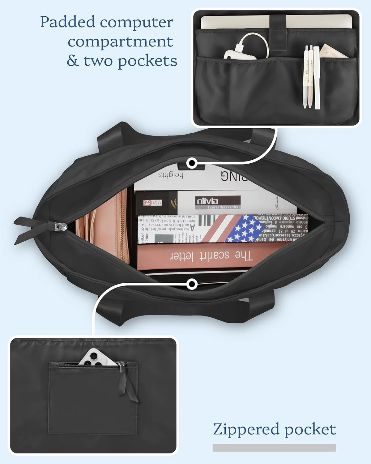 کیف دستی بزرگ زنانه با محفظه لپ‌تاپ - کیف آخر هفته شیک برای کار، پرستار، مسافرت، باشگاه - بادوام، مقاوم در برابر آب، کیف دستی چند محفظه ای برای استفاده روزمره