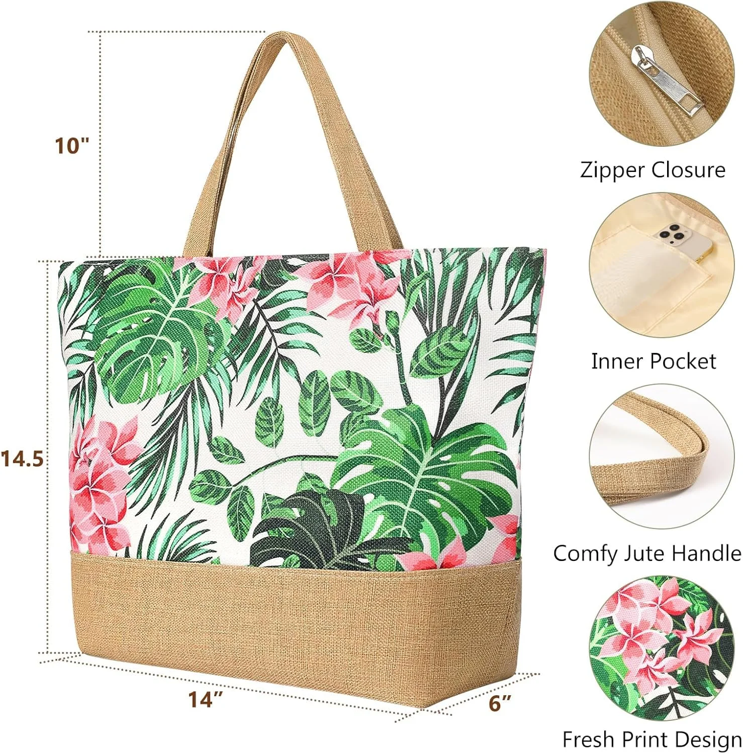 کیف بزرگ ساحلی زنانه - کیف حصیری بافته شده شیک با زیپ، کیف ساحلی ضد آب تابستانی، کیف سبک وزن چند منظوره برای باشگاه، مسافرت، خرید، مناسب برای تعطیلات و استفاده روزمره