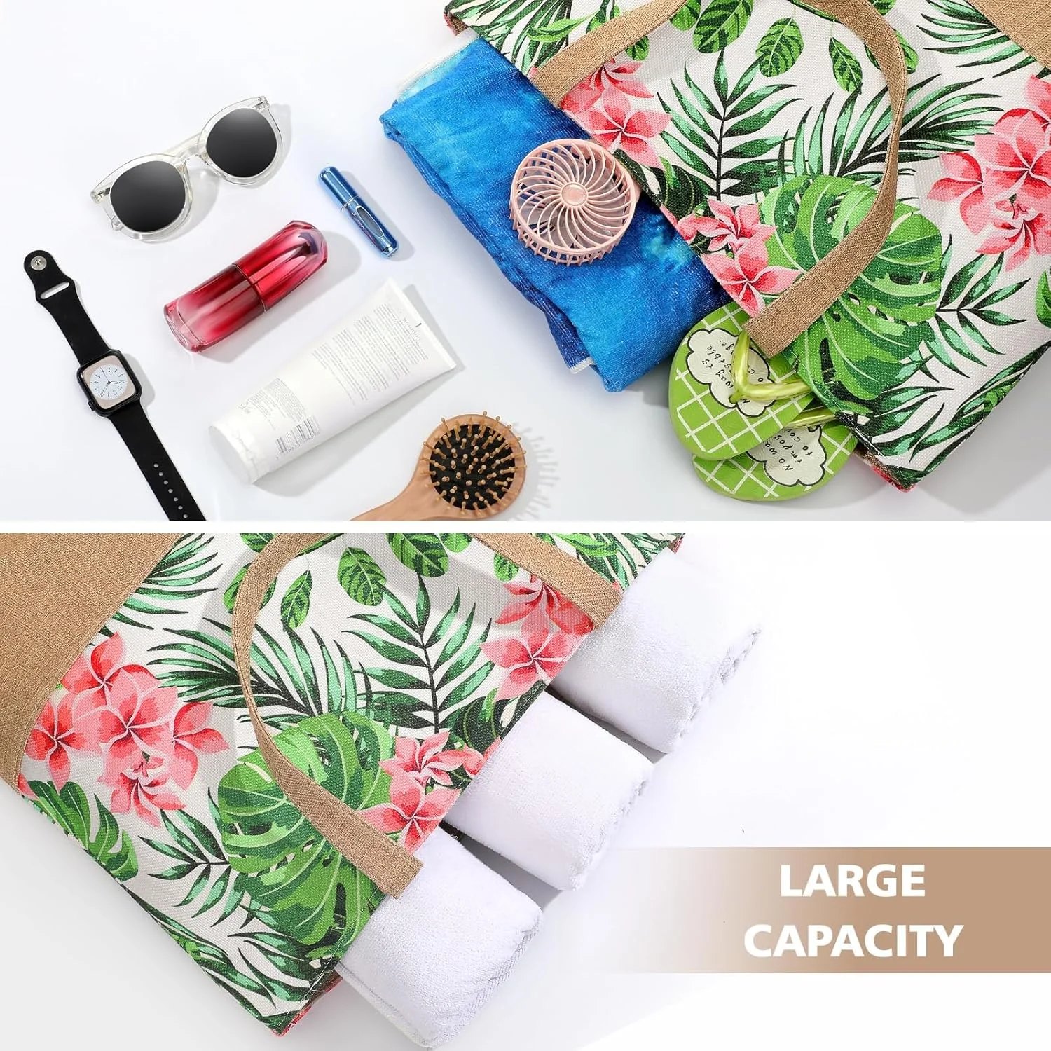 کیف بزرگ ساحلی زنانه - کیف حصیری بافته شده شیک با زیپ، کیف ساحلی ضد آب تابستانی، کیف سبک وزن چند منظوره برای باشگاه، مسافرت، خرید، مناسب برای تعطیلات و استفاده روزمره