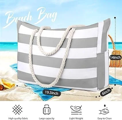 کیف بزرگ زنانه، مناسب ساحل و استخر، ضد آب و ضد شن با زیپ برای شنا، مسافرت و باشگاه