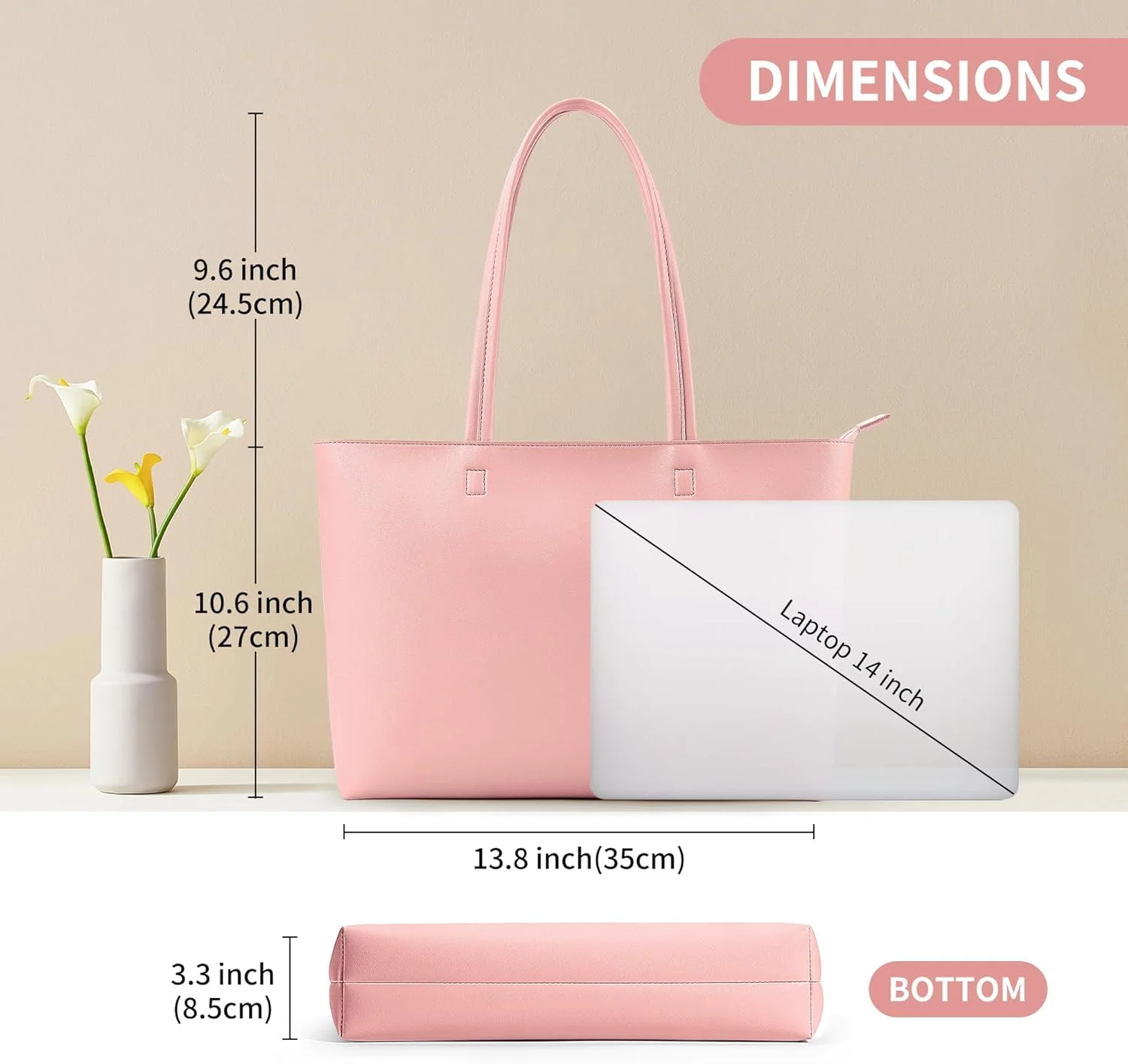 کیف دستی زنانه KALIDI، کیف دوشی زیپ‌دار، کیف چرم مصنوعی بزرگ، مناسب کار، قرار ملاقات و دانشگاه