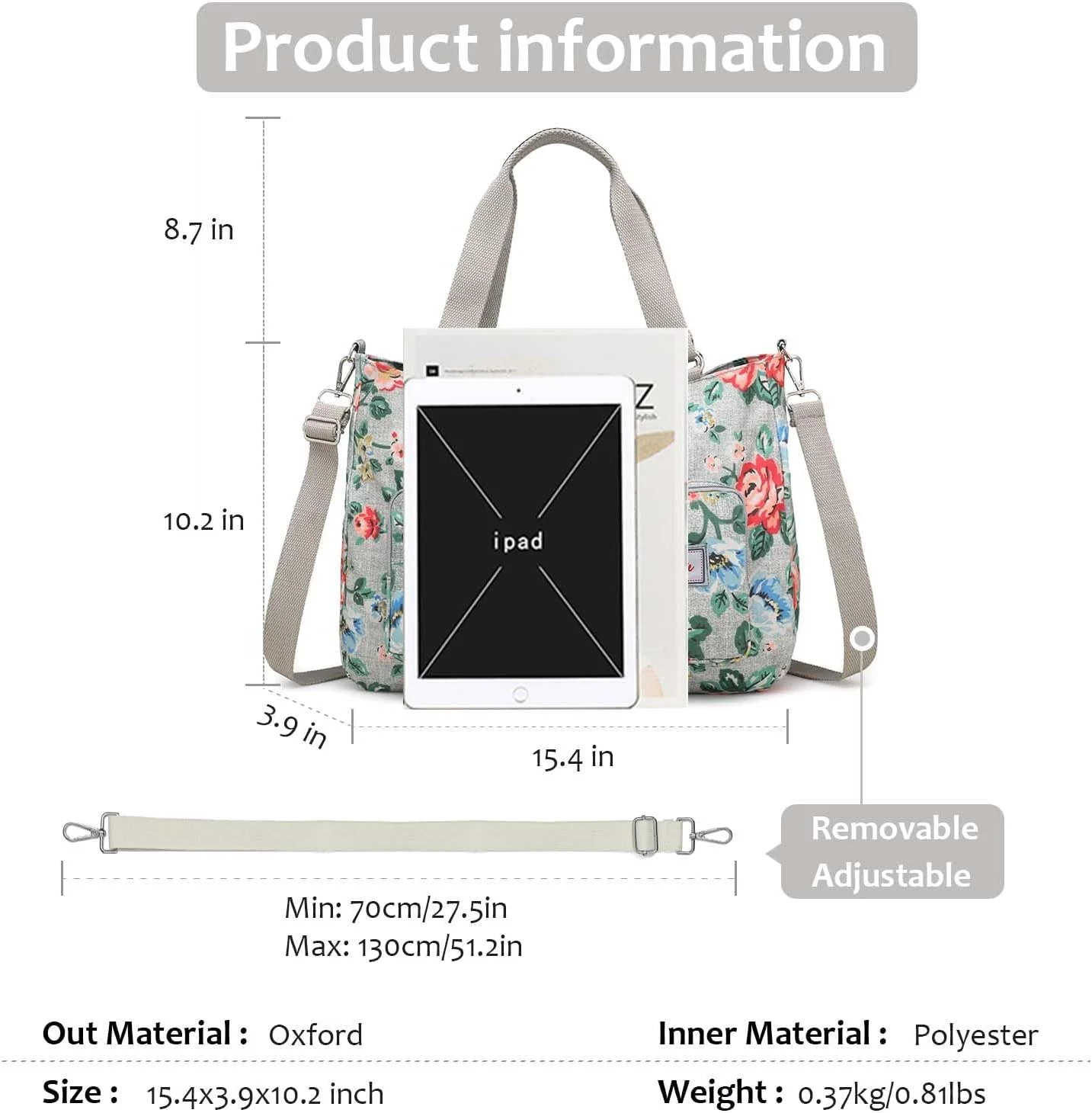 کیف دستی زنانه جادار، کیف و کیف دستی چند جیبه نایلونی ضد آب مناسب معلمان و پرستاران