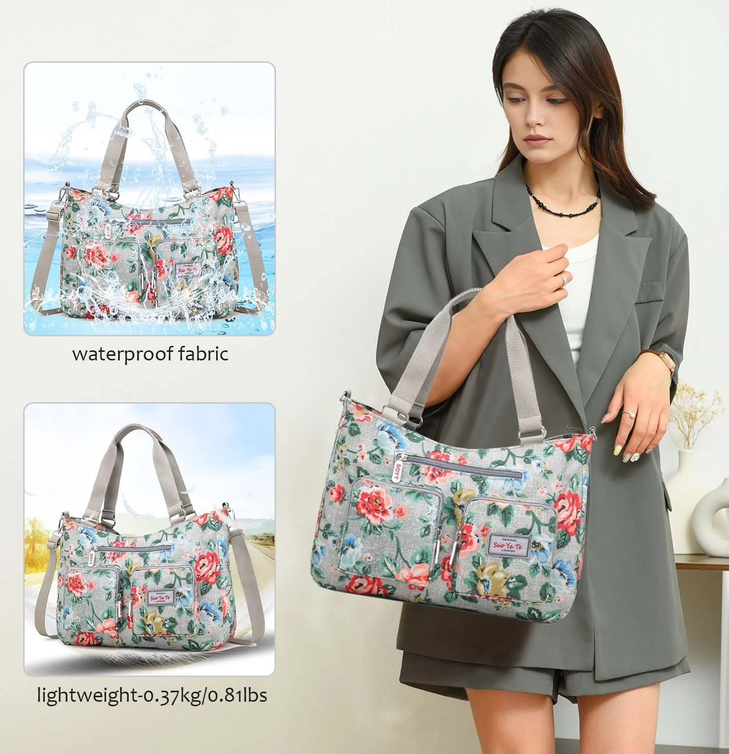 کیف دستی زنانه جادار، کیف و کیف دستی چند جیبه نایلونی ضد آب مناسب معلمان و پرستاران